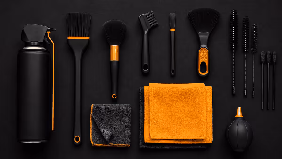 PC cleaning tools flat-lay