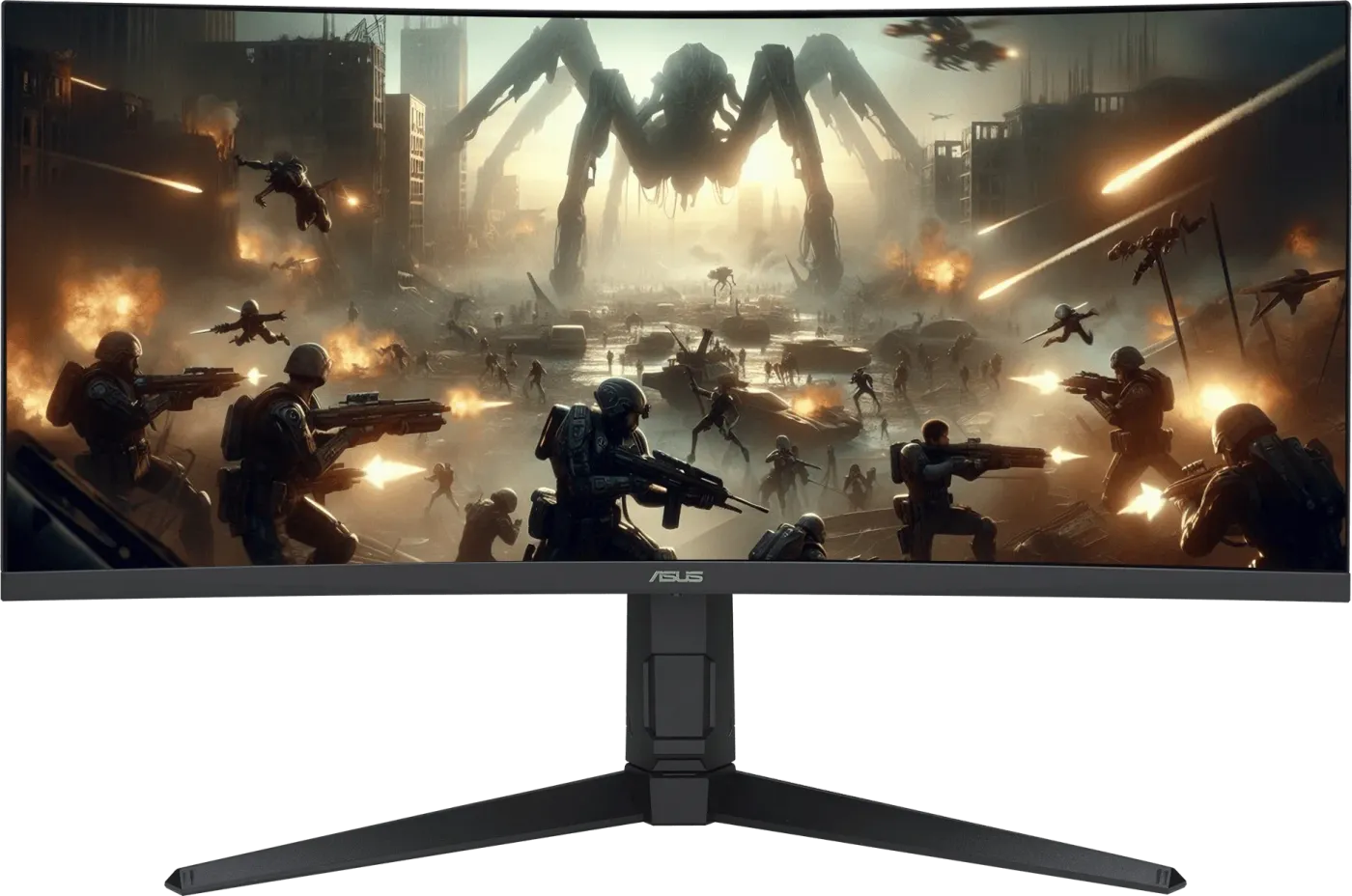 The VG34WQML5A monitor displaying vibrant, color-saturated gameplay footage of a combat scene