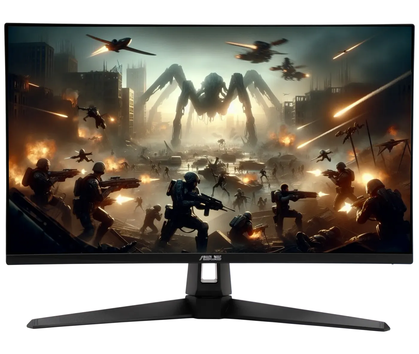 The VG27AQM5A monitor displaying vibrant, color-saturated gameplay footage of a combat scene