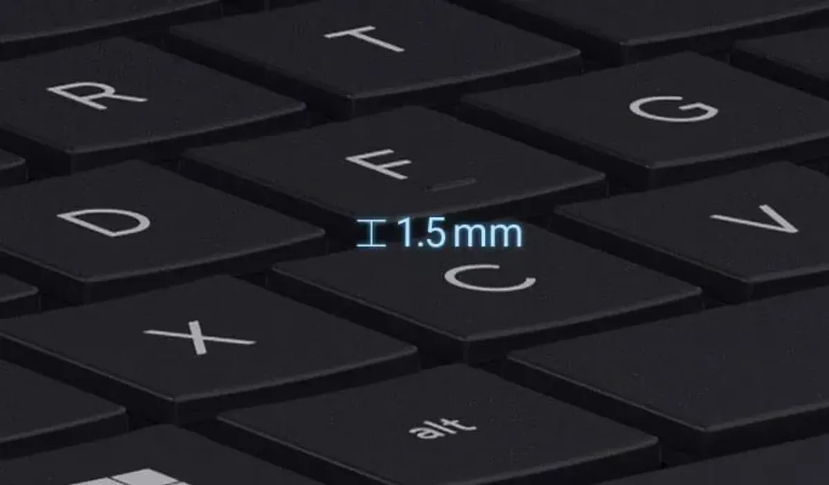Close up of 0.2 mm dished key caps designed for fingertip comfort