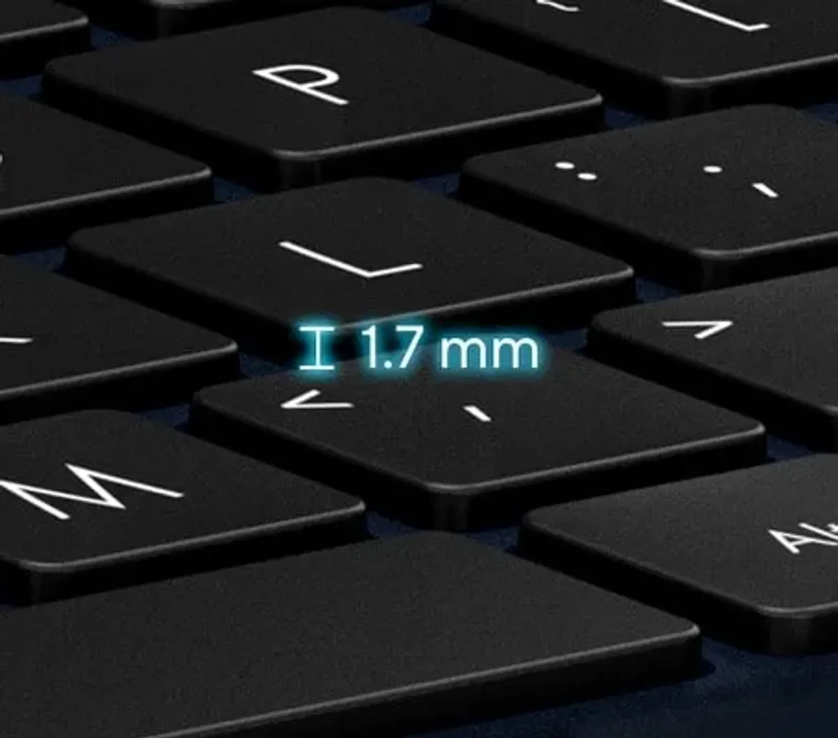Illustration of 1.4 mm key travel and tactile rubber dome technology