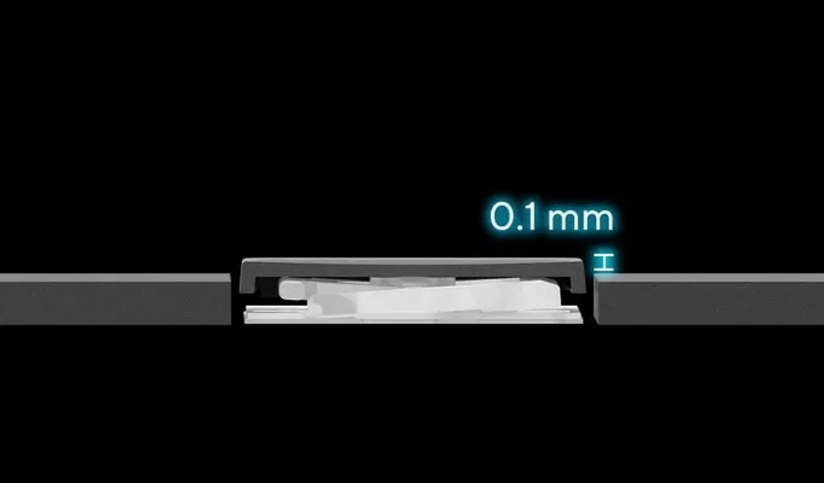 Side profile of keys showing the 0.1 mm relief above the keyboard deck