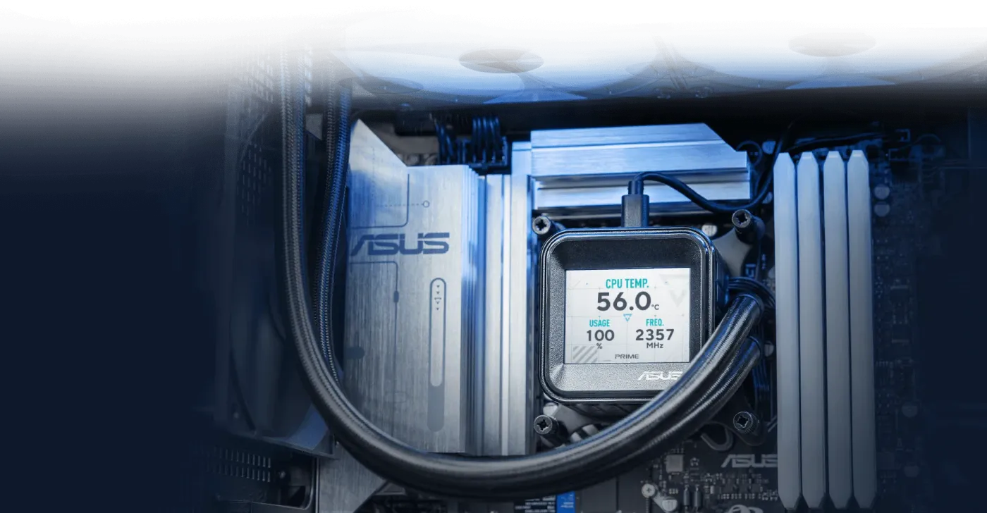 Prime LC 360 ARGB LCD's PC Build interior close-up photos, showing the beauty of Prime series PCs
