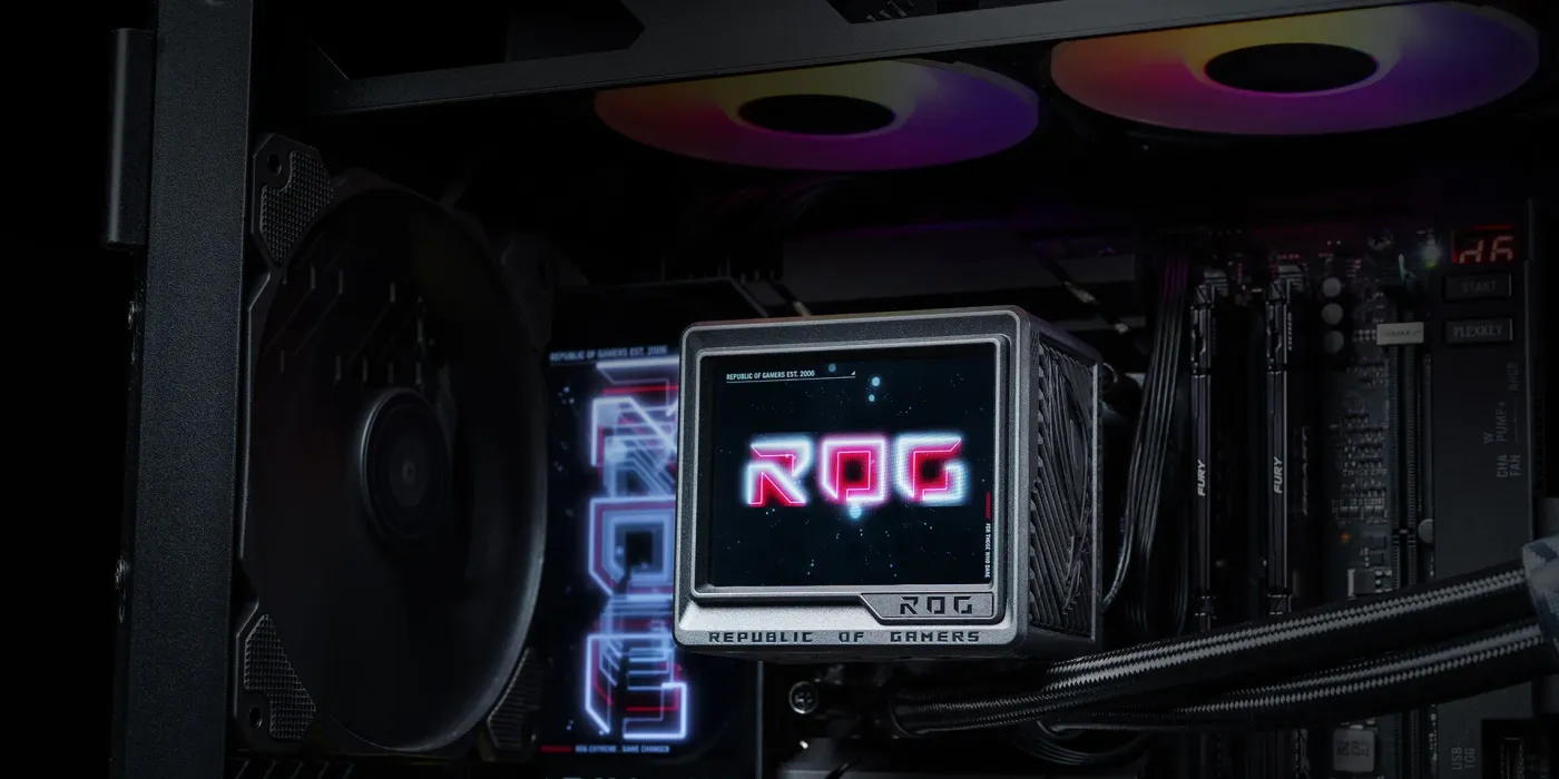 Close-up of the ROG Ryujin III 360 ARGB Extreme in a PC build