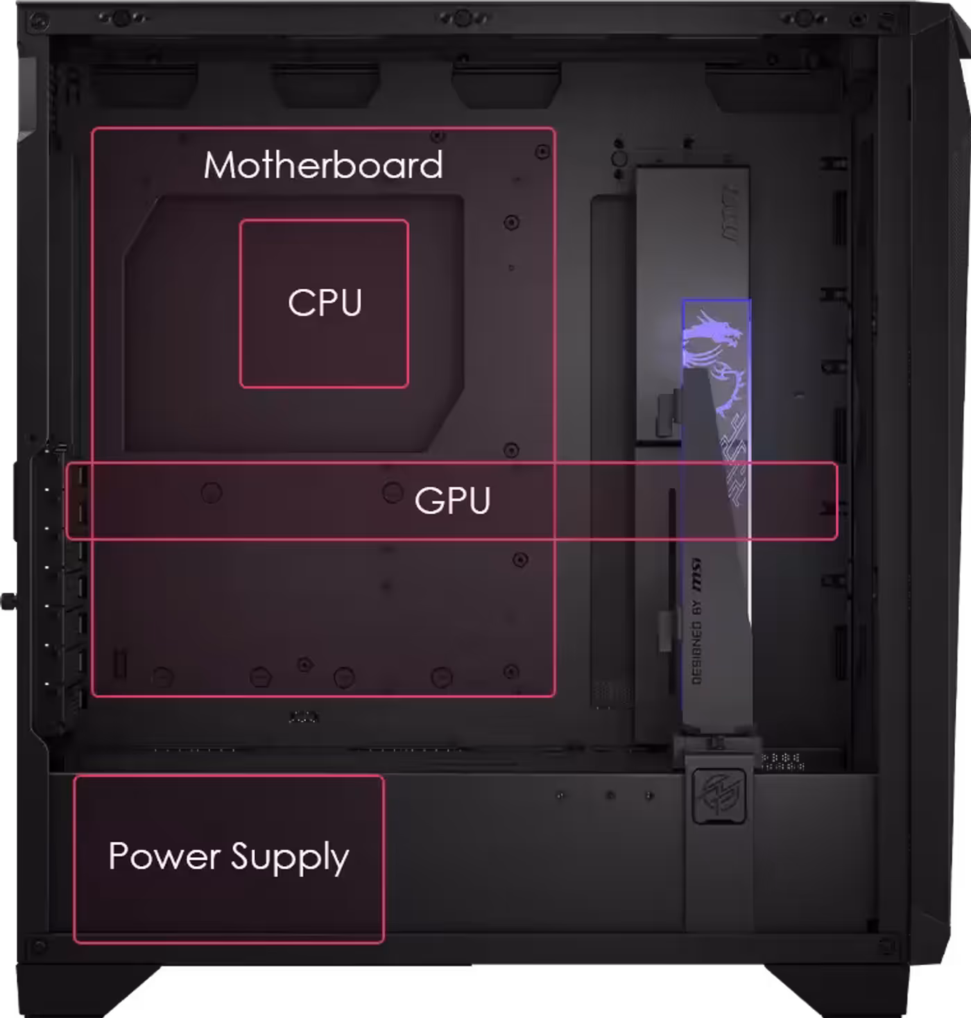 MPG GUNGNIR 300R AIRFLOW hardware and motherboard compatibility diagram