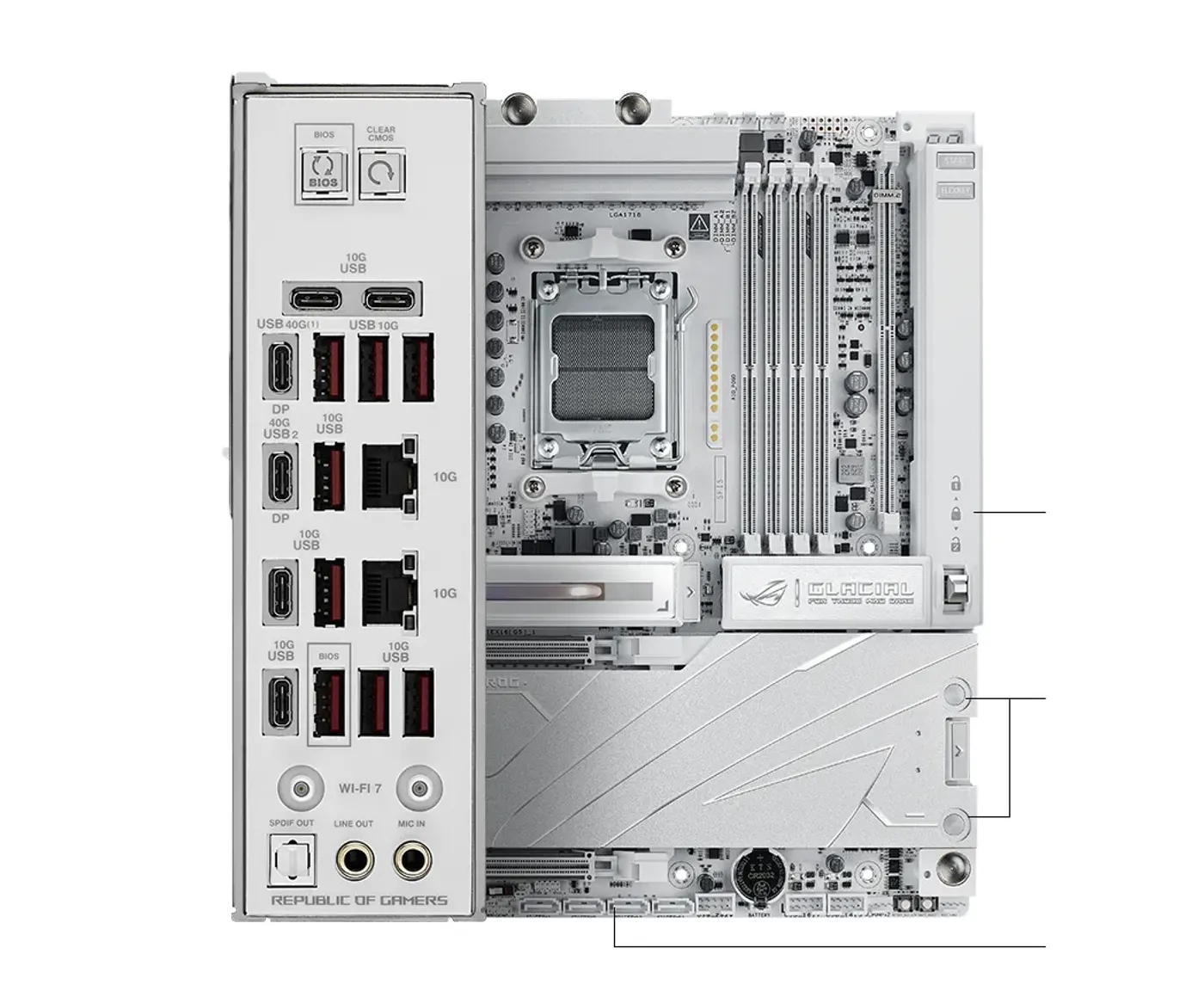 Connectivity specs of the ROG Crosshair X870E Glacial