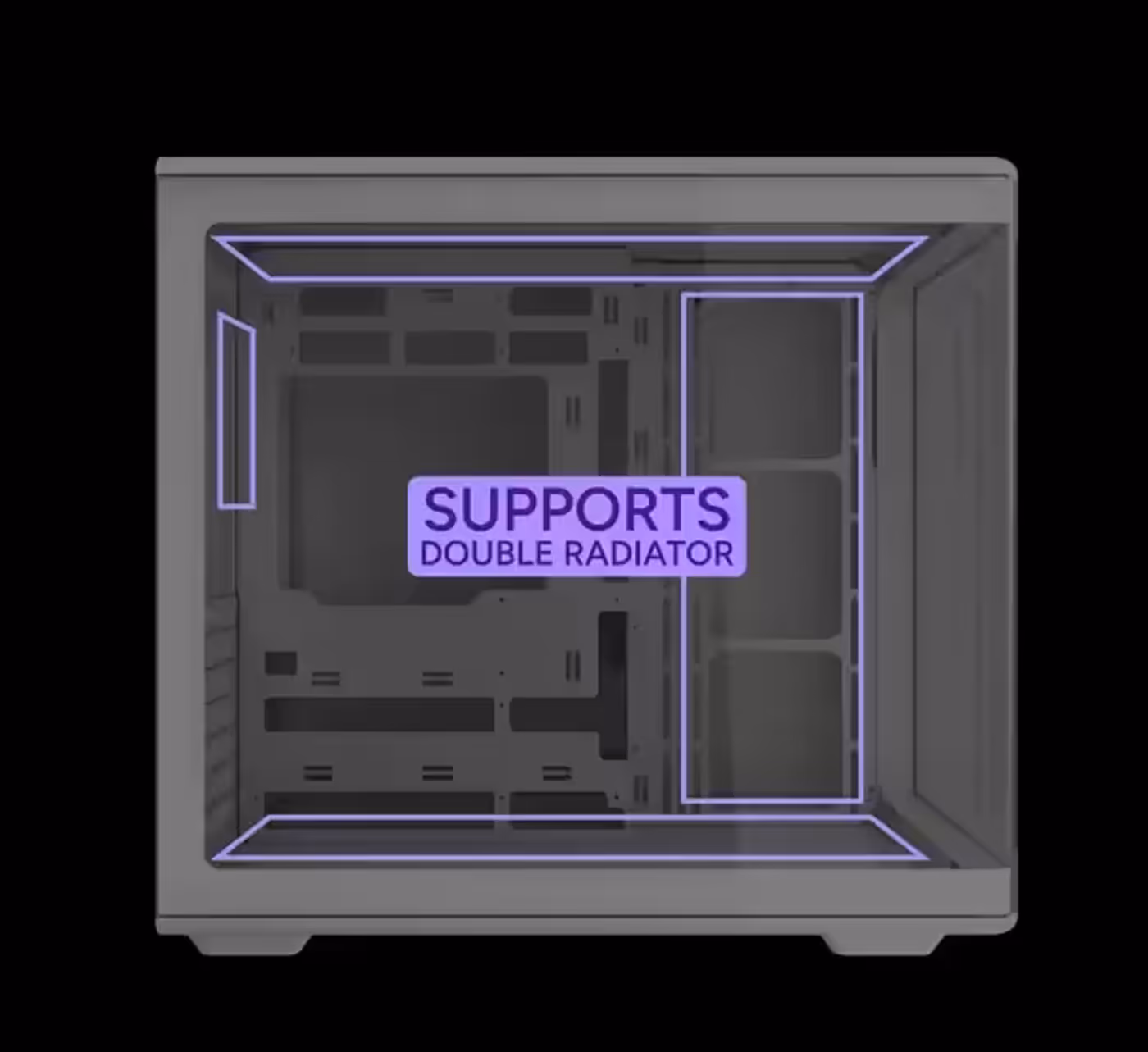 Elite 600 interior illustrating support for dual 360mm radiators