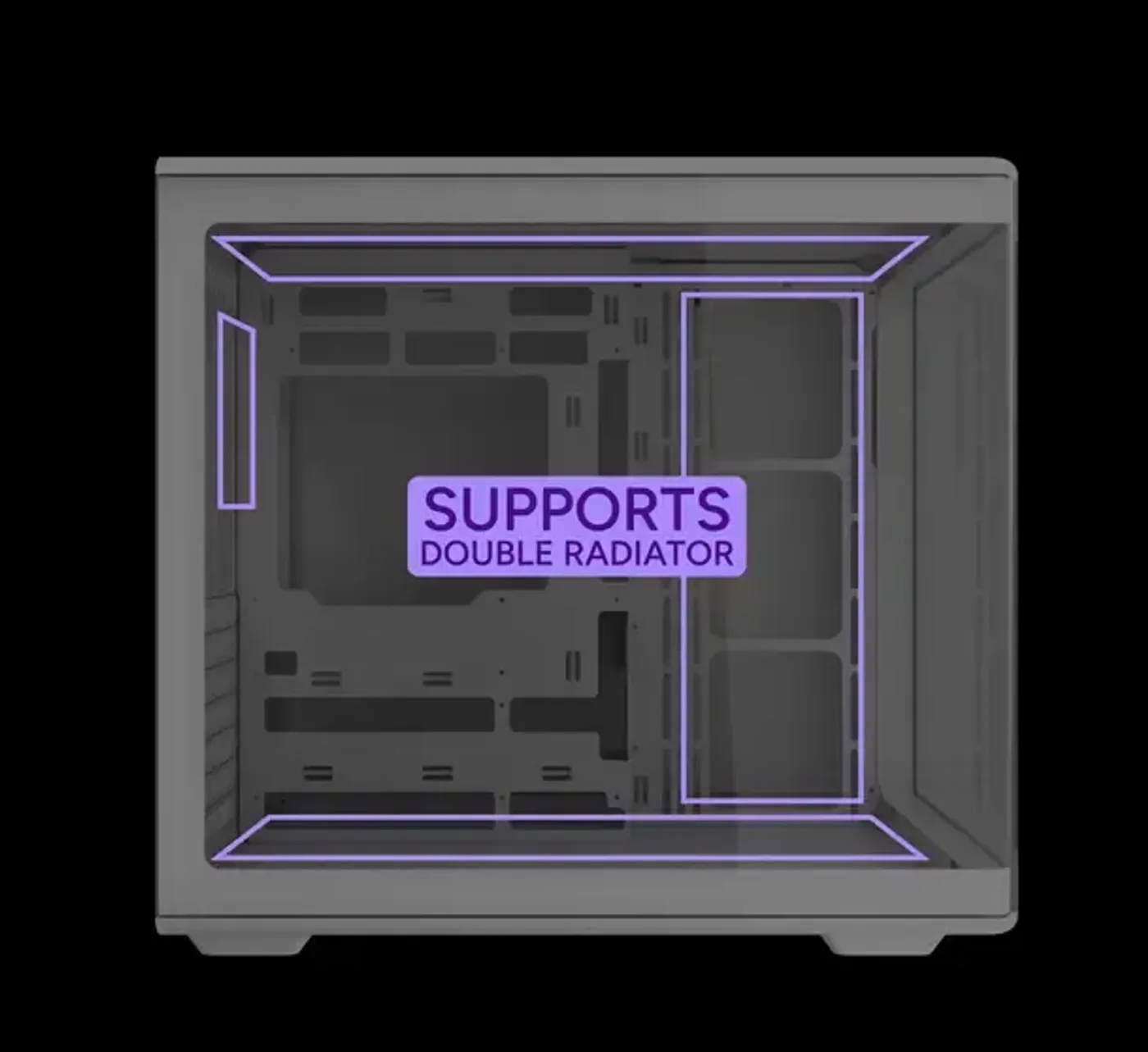 Elite 600 interior illustrating support for dual 360mm radiators