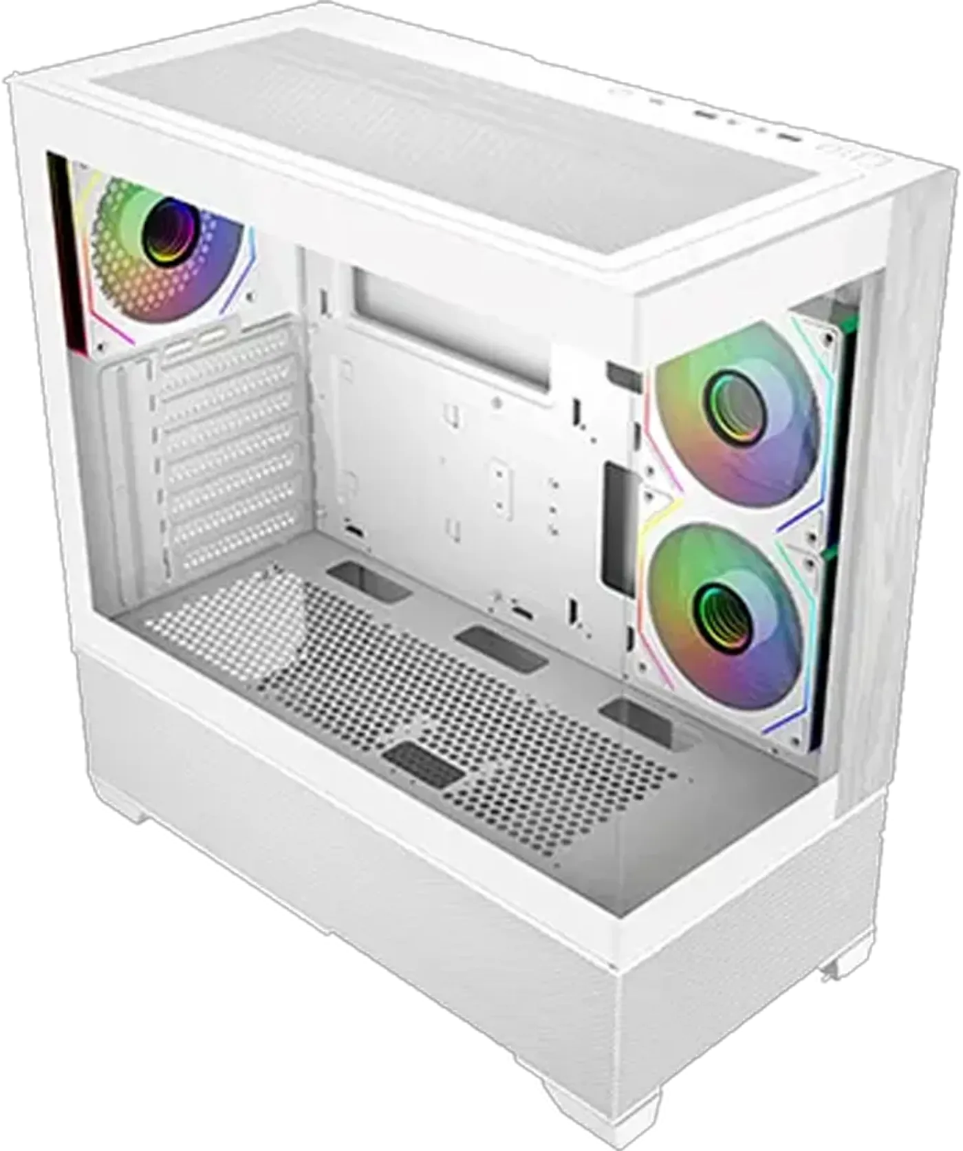 Cooler Master Elite 690 Wood case showing 270° tempered glass component view