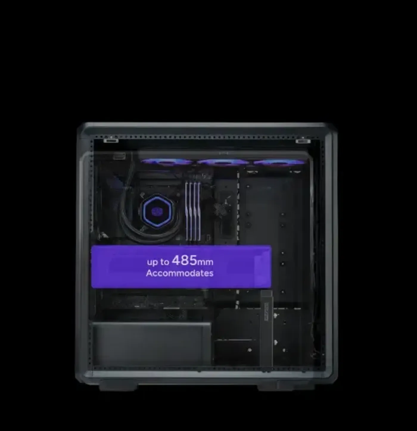Detailed look at the 485mm graphics card clearance space inside the chassis