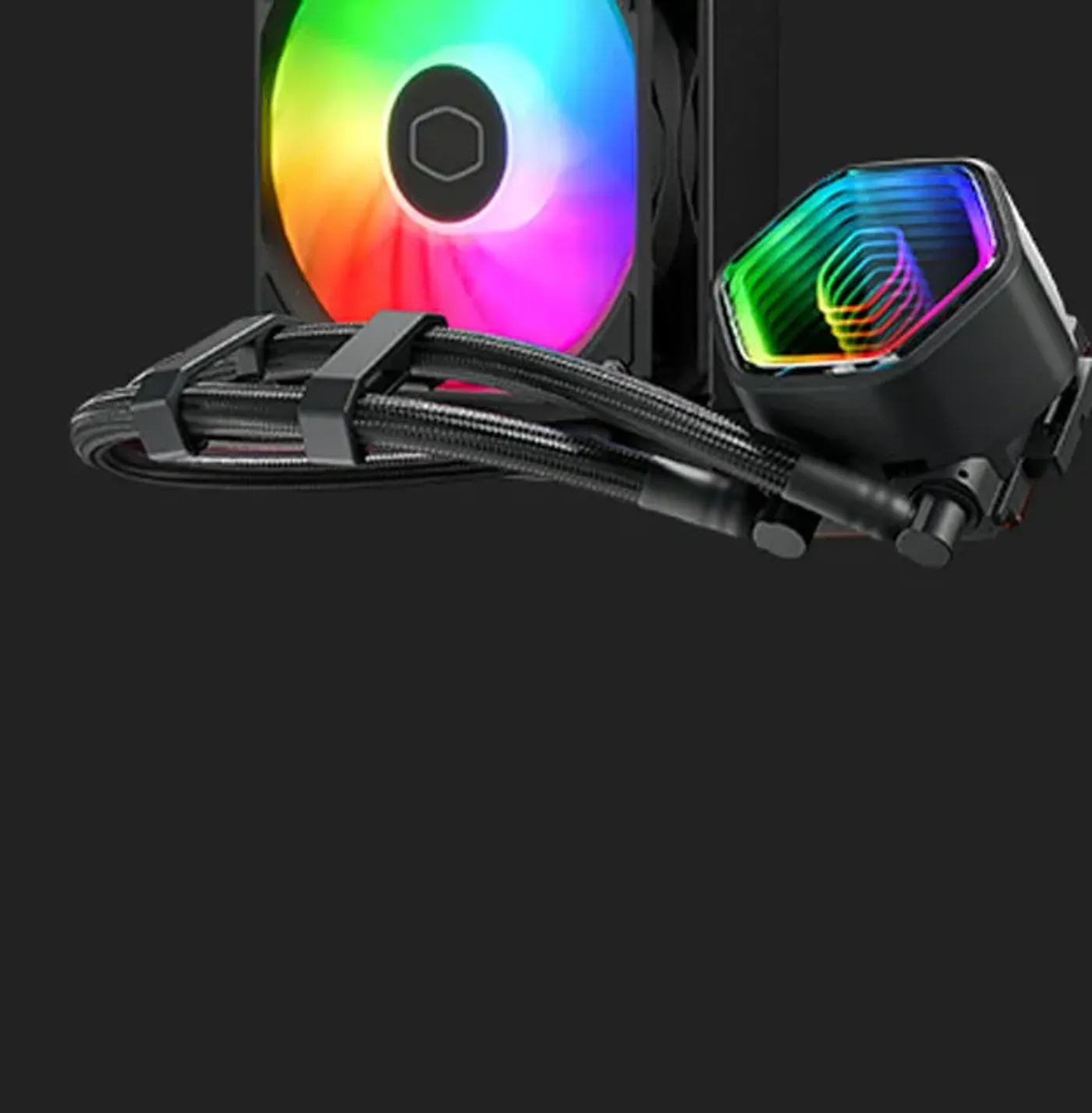Flexible 400mm sleeve-protected coolant tubes shown during assembly setup
