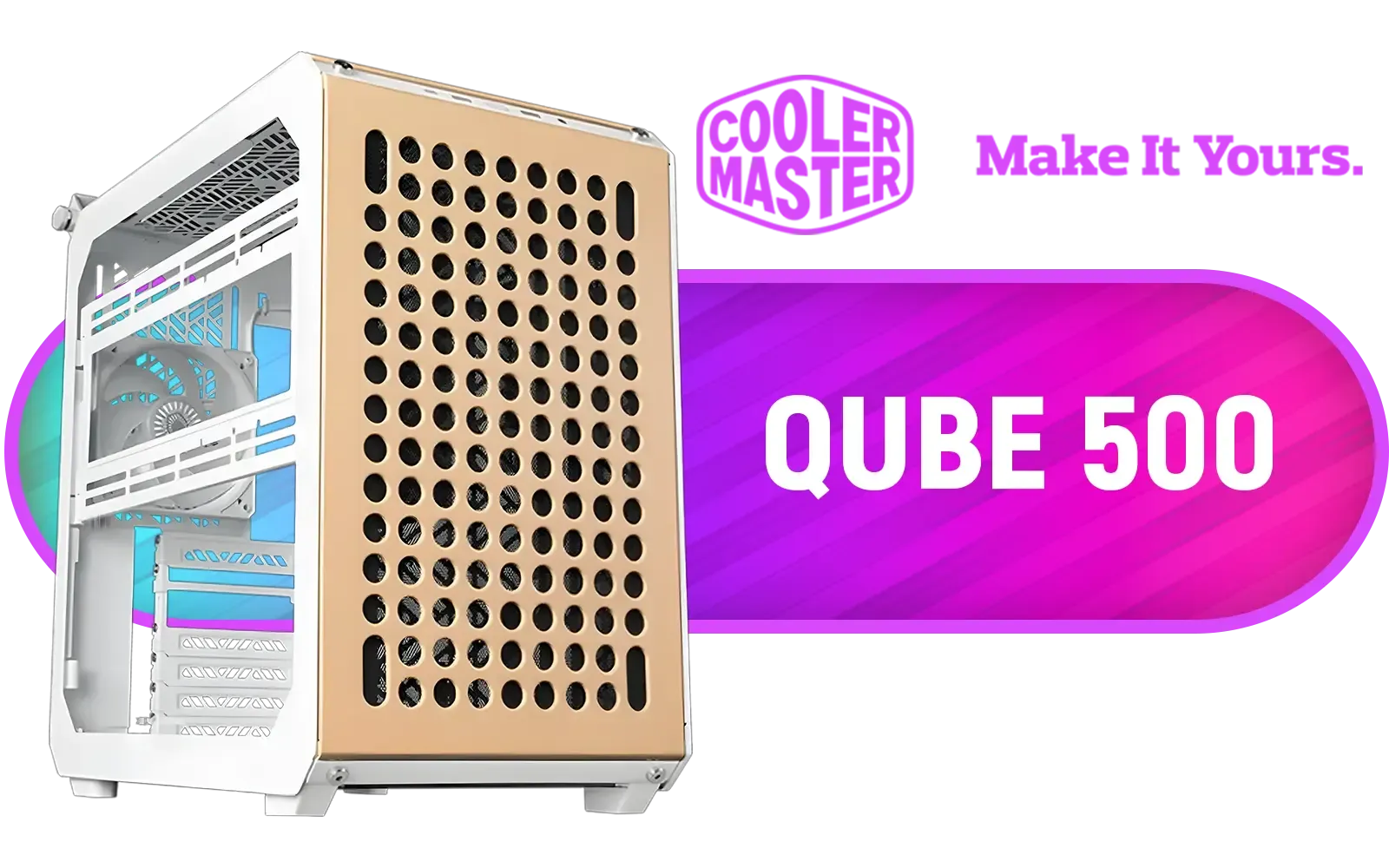 Cooler Master QUBE 500 Flatpack Macaron Edition Gaming Case / Fully Modular / Flatpack Assembly / Supports Motherboards up to E-ATX / Swappable Side Panels / Highly Customizable / Accessory ecosystem / 1 x Pre-Installed Fans Included / Q500-DGNN-S00