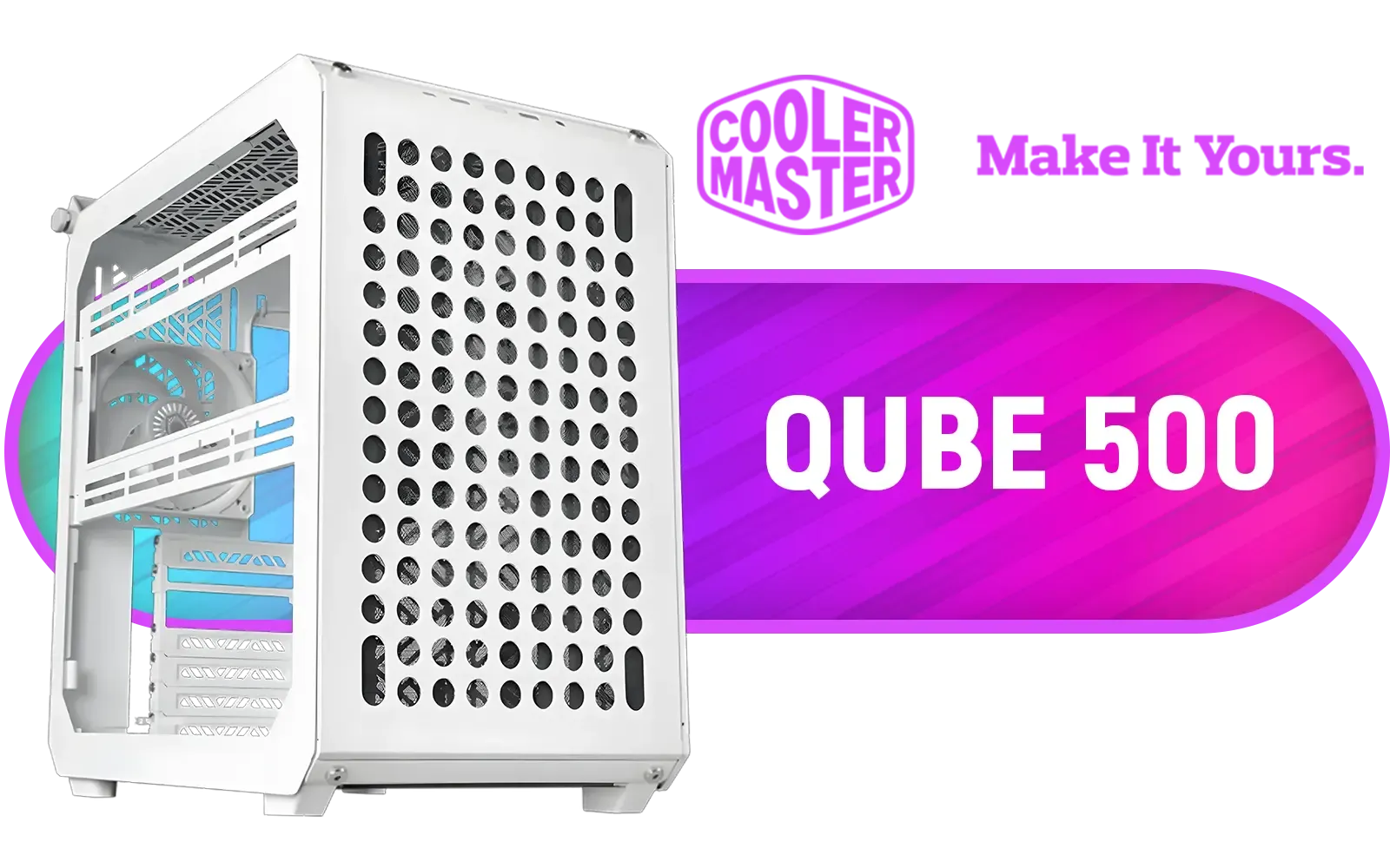 Cooler Master QUBE 500 Flatpack White Edition Gaming Case / Fully Modular / Flatpack Assembly / Swappable Side Panels / Supports Motherboards up to E-ATX / Highly Customizable / Accessory ecosystem / 1 x Pre-Installed Fans Included / Q500-WGNN-S00