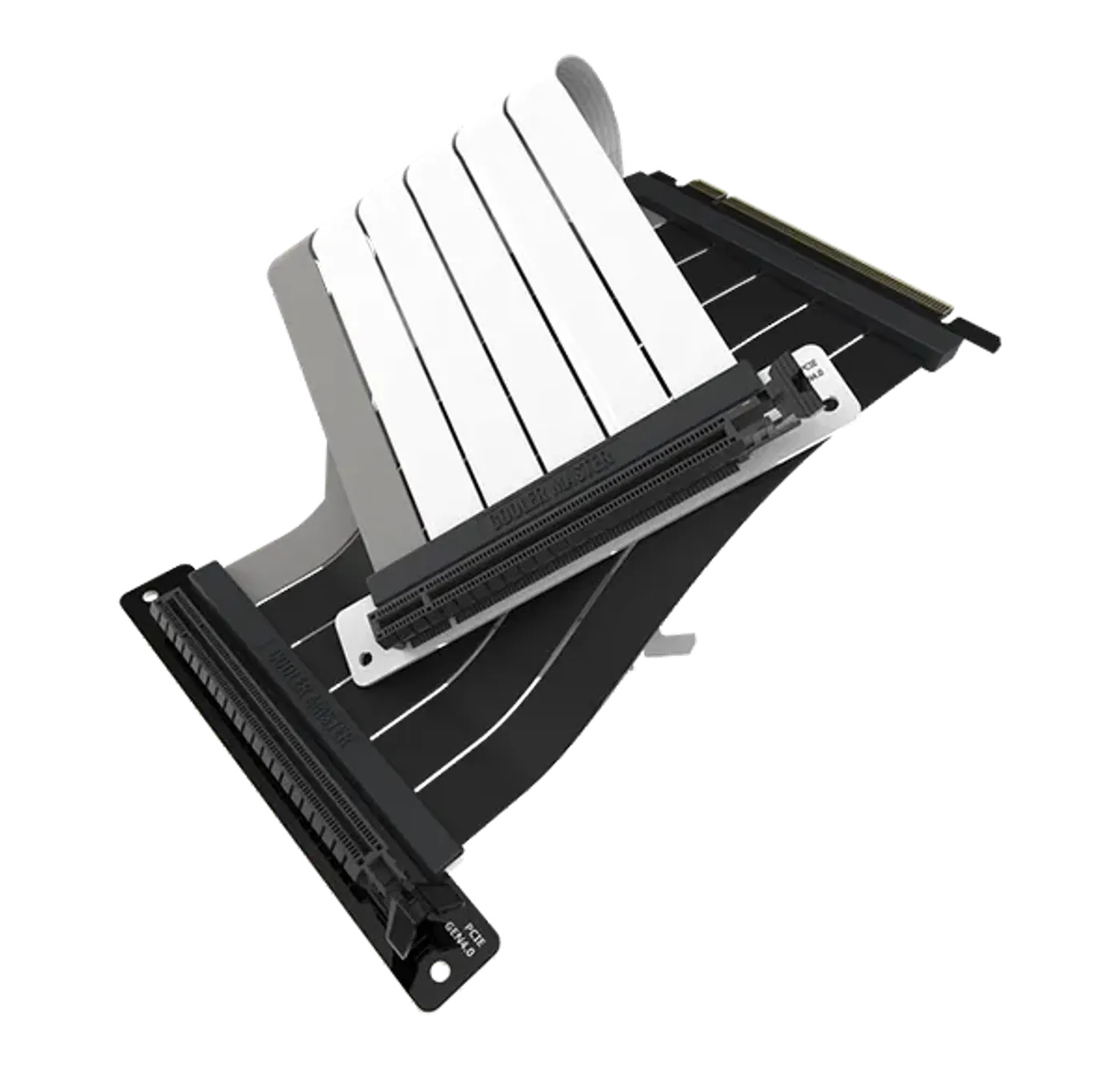 Cooler Master PCIe 4.0 x16 riser cable V2 in white, laid out full length