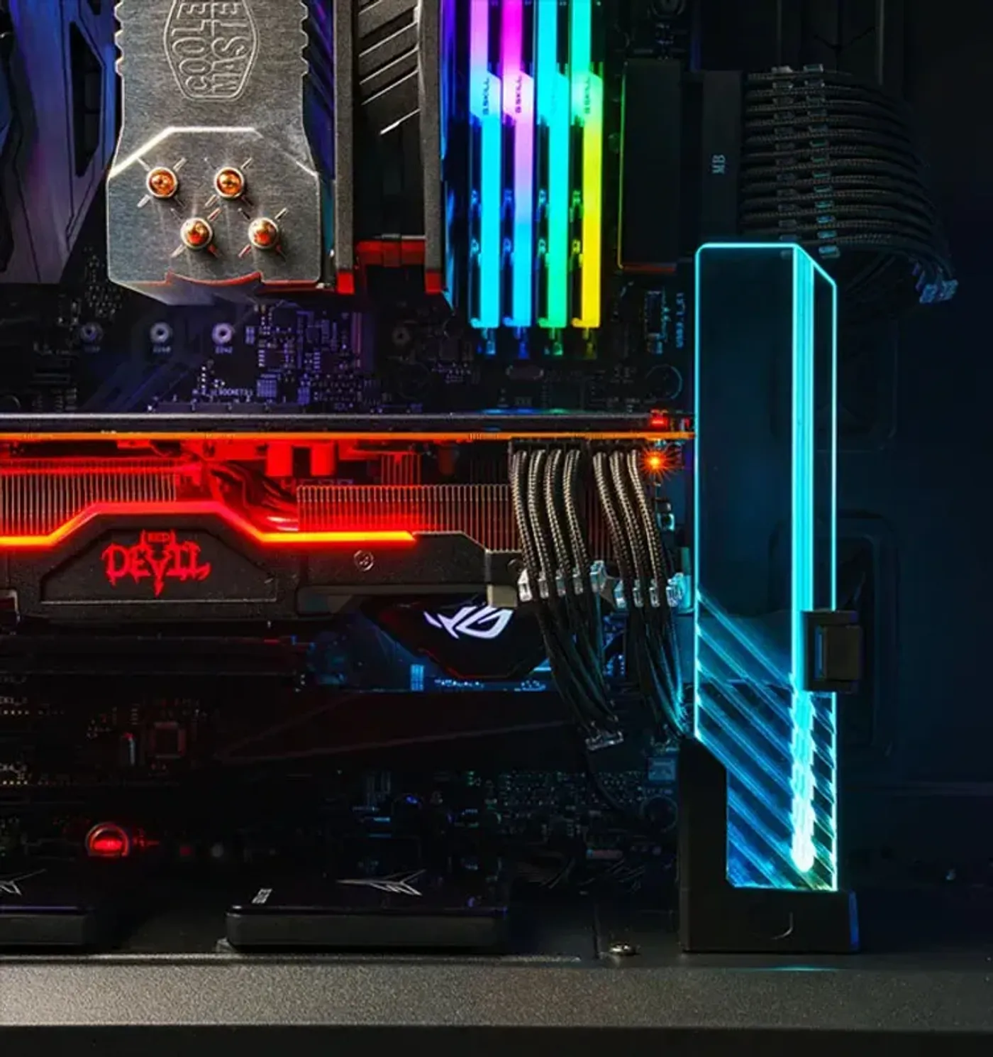 Cooler Master ARGB GPU support bracket with edge-lit tempered glass panel