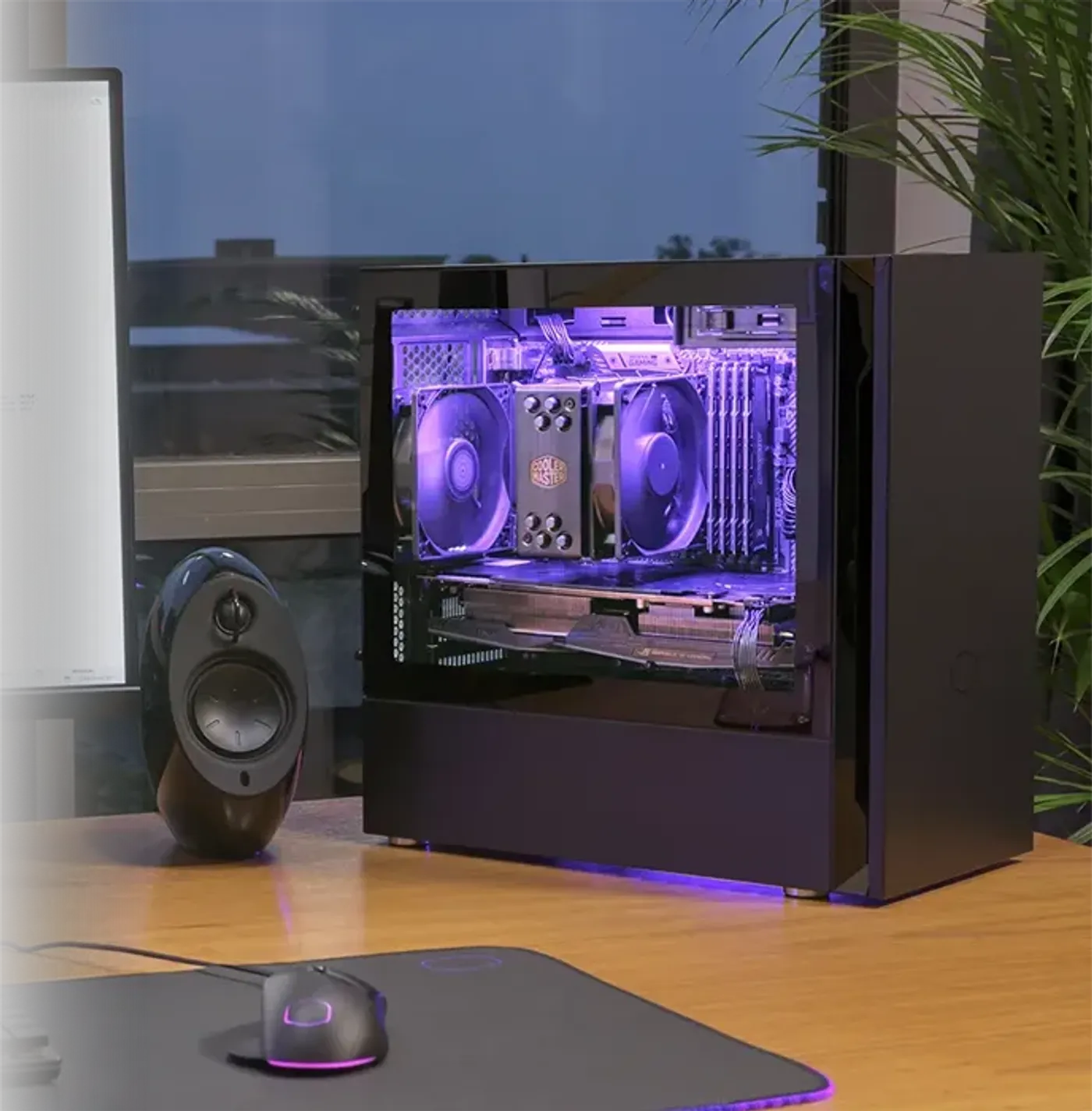 CoolerMaster Silencio S400 front view with tempered glass side panel showcasing sleek design