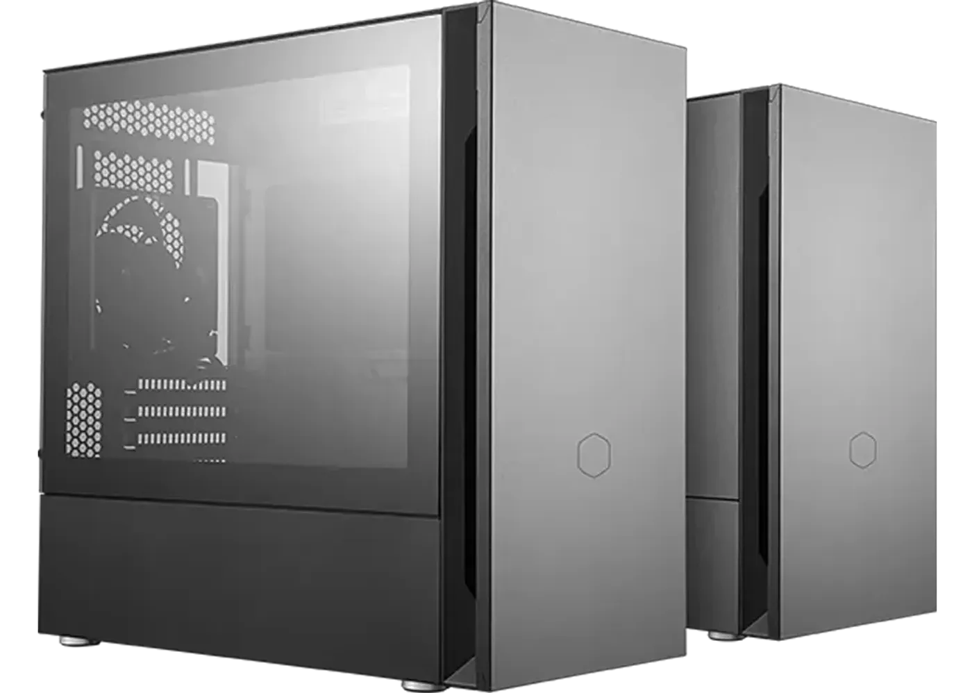 Comparison showing the sound-dampened steel and transparent tempered glass side panels