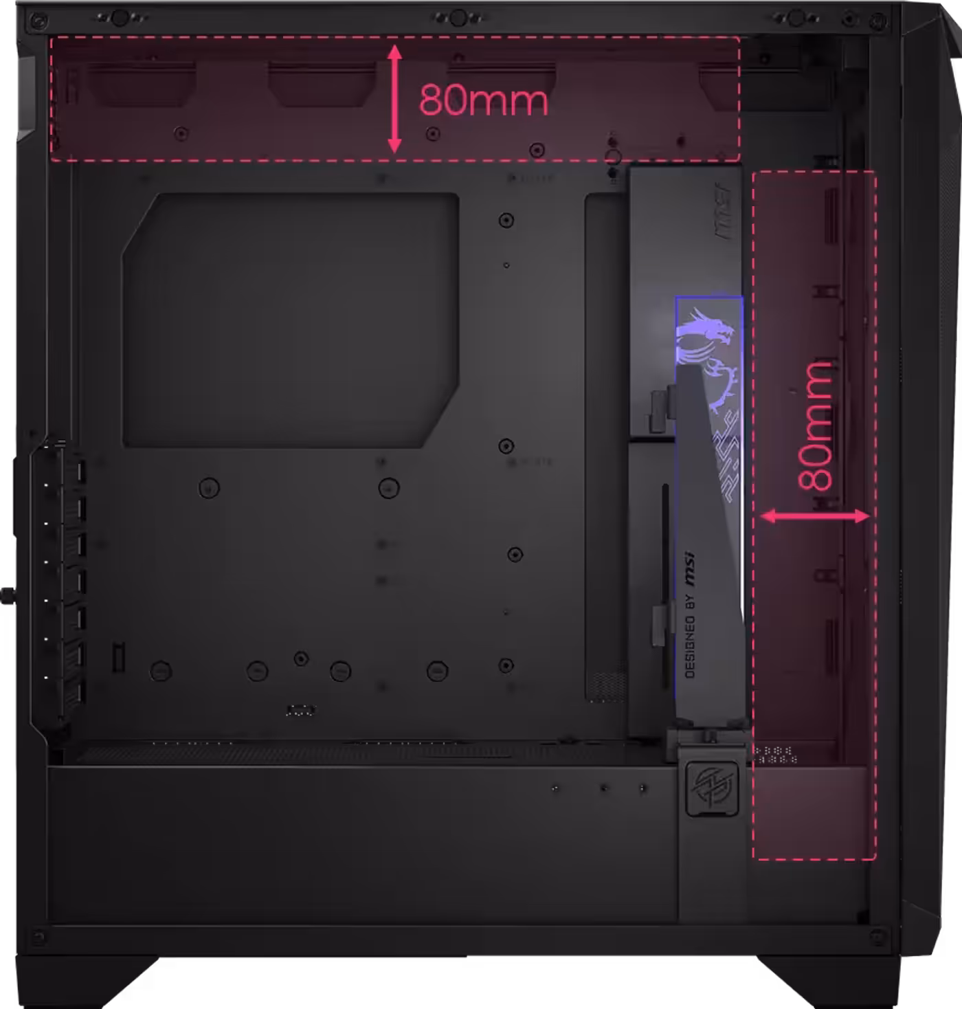 Thermal management system supporting 360mm radiators and multiple cooling fans