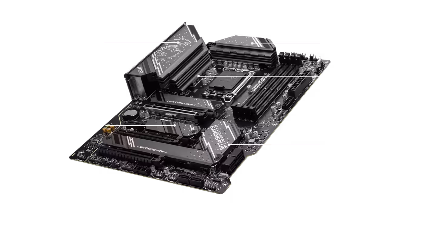 Diagram showing the motherboard's thermal management system including VRM and M.2 heatsinks
