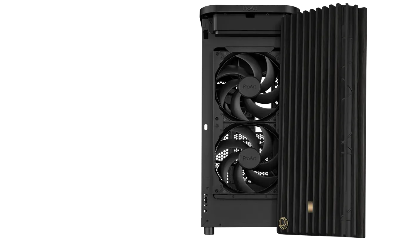 Front view with ring fan blade and open-grille design