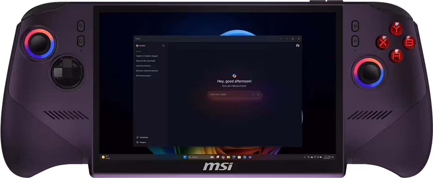 Copilot+ PC AI productivity features running on the handheld device
