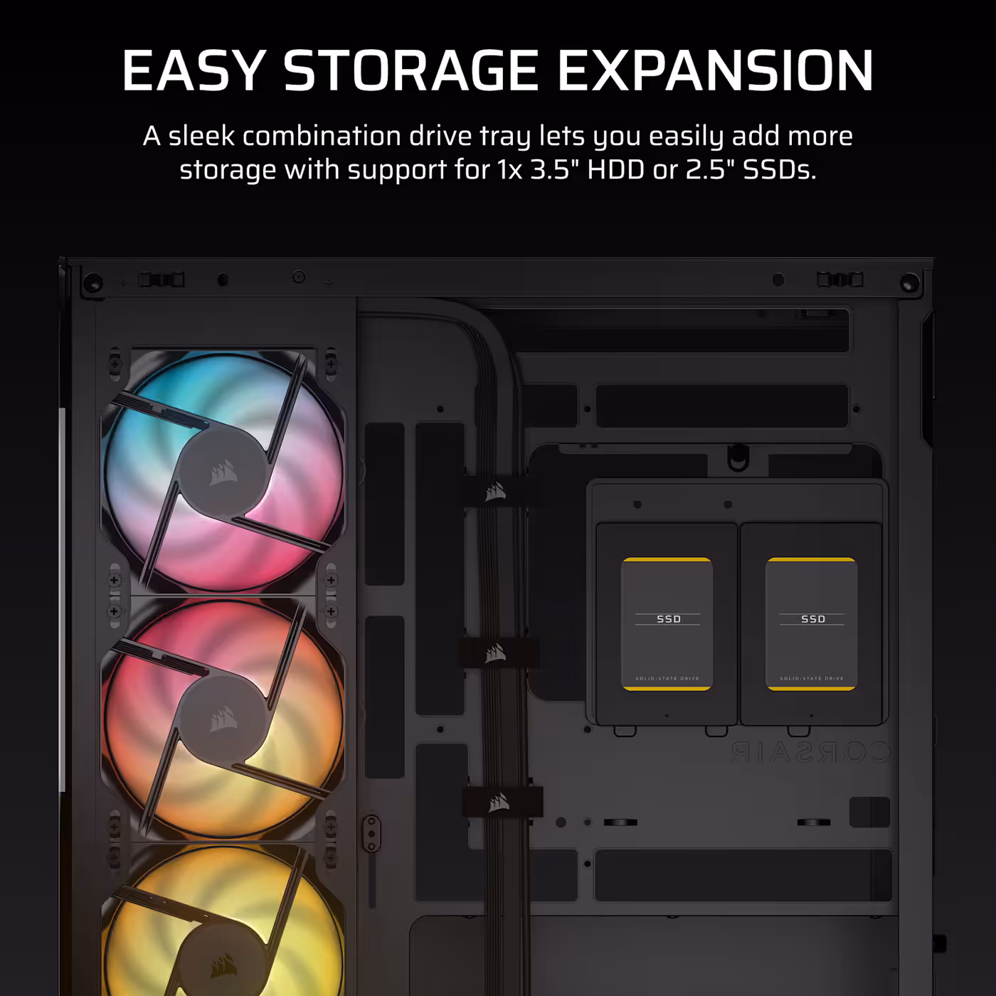 Combination drive plate inside the 2800X in black supporting one 3.5 inch or two 2.5 inch drives