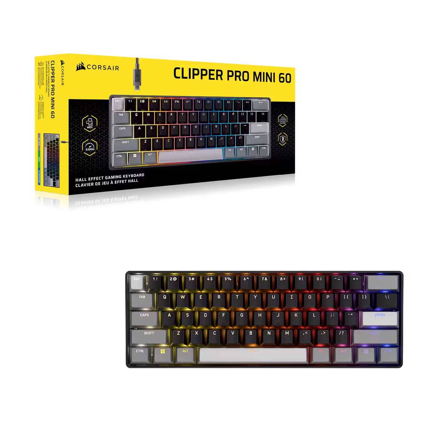 CLIPPER PRO MINI 60 retail box shown alongside the keyboard