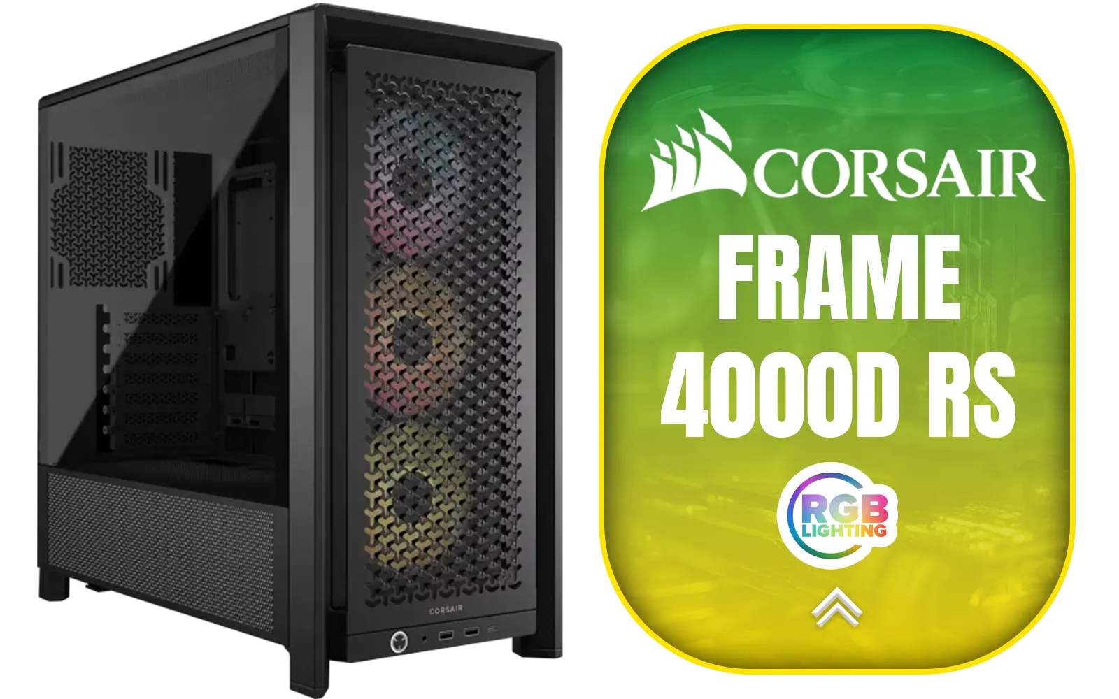Corsair FRAME 4000D RS ARGB Modular Mid-Tower Gaming E-ATX PC Case / InfiniRail™ Fan Mounting System / Dual 360mm radiator support / Supports Motherboards up to E-ATX / GPU anti-sag stabilization arm / Compatible with reverse connector motherboards / 3 x Pre-Installed Fans Included / CC-9011296-WW