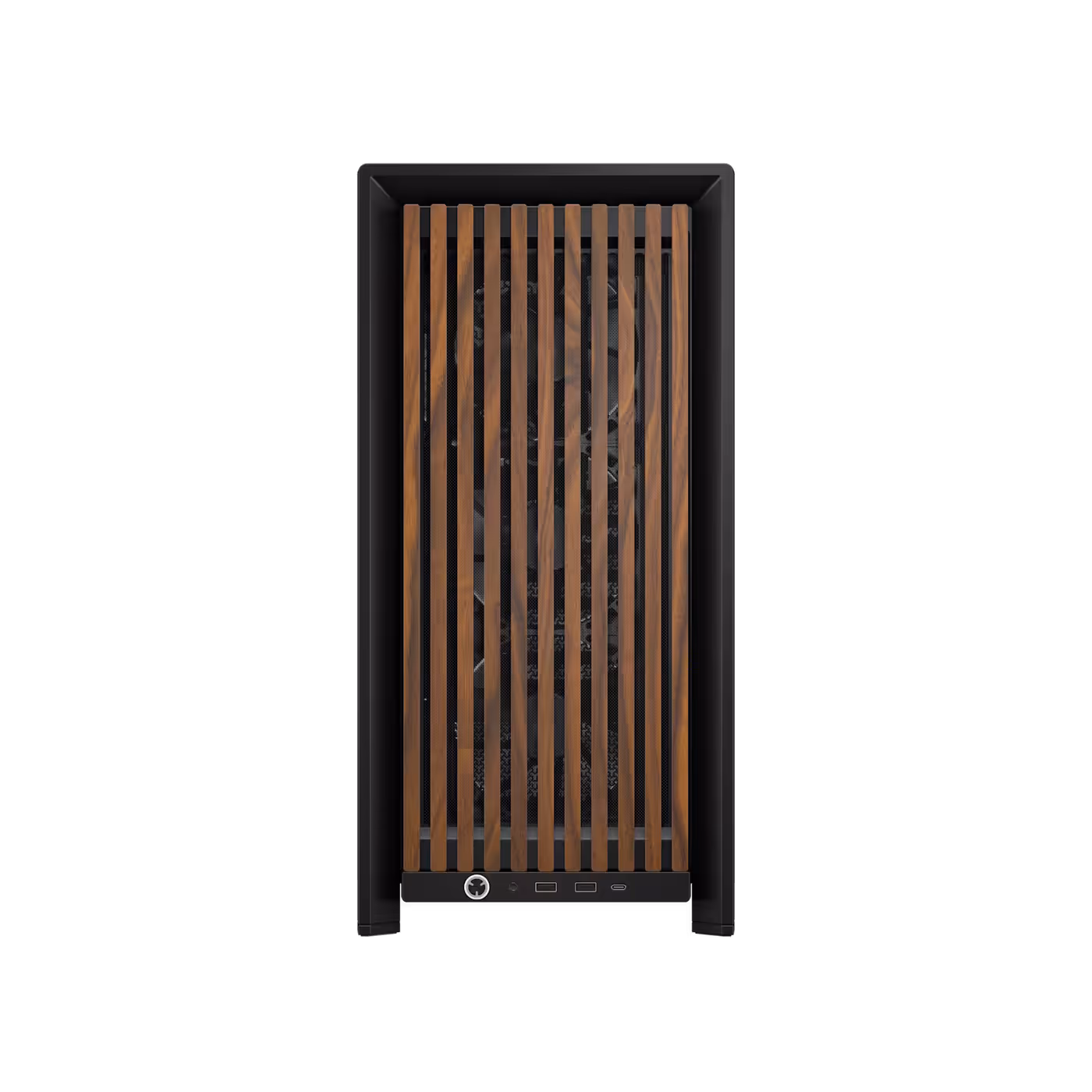 Front view of the FRAME 4000D WOOD RS in black and walnut chassis