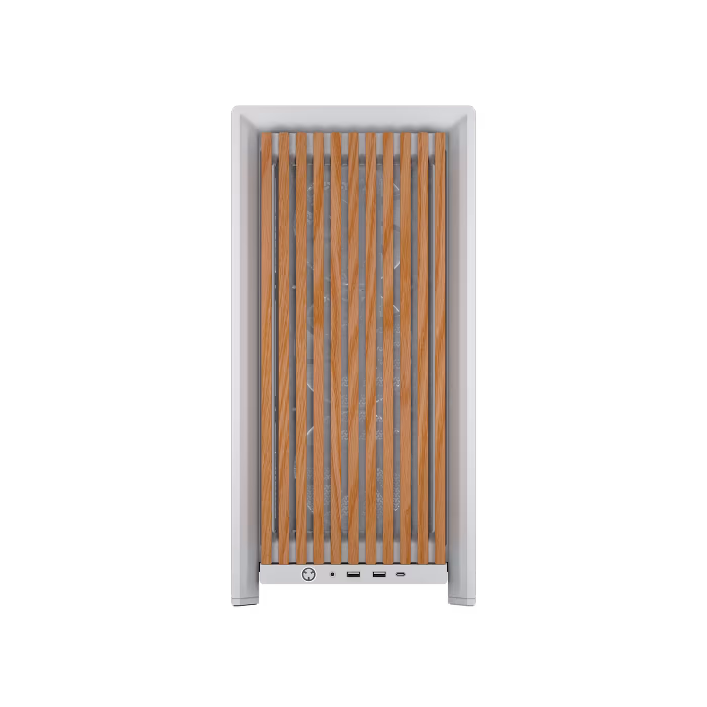 Front view of the FRAME 4000D WOOD RS in white and oak chassis
