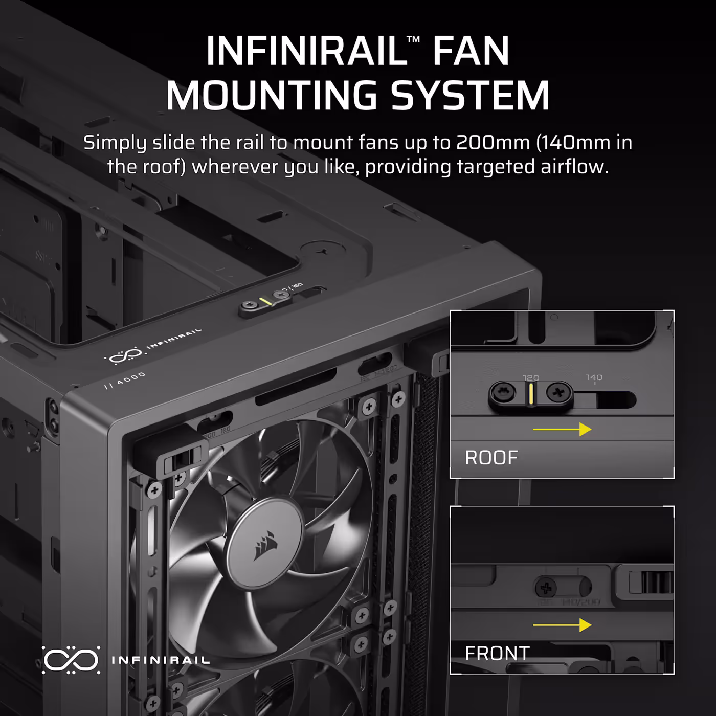 InfiniRail fan mounting rails inside the FRAME 4000X RS