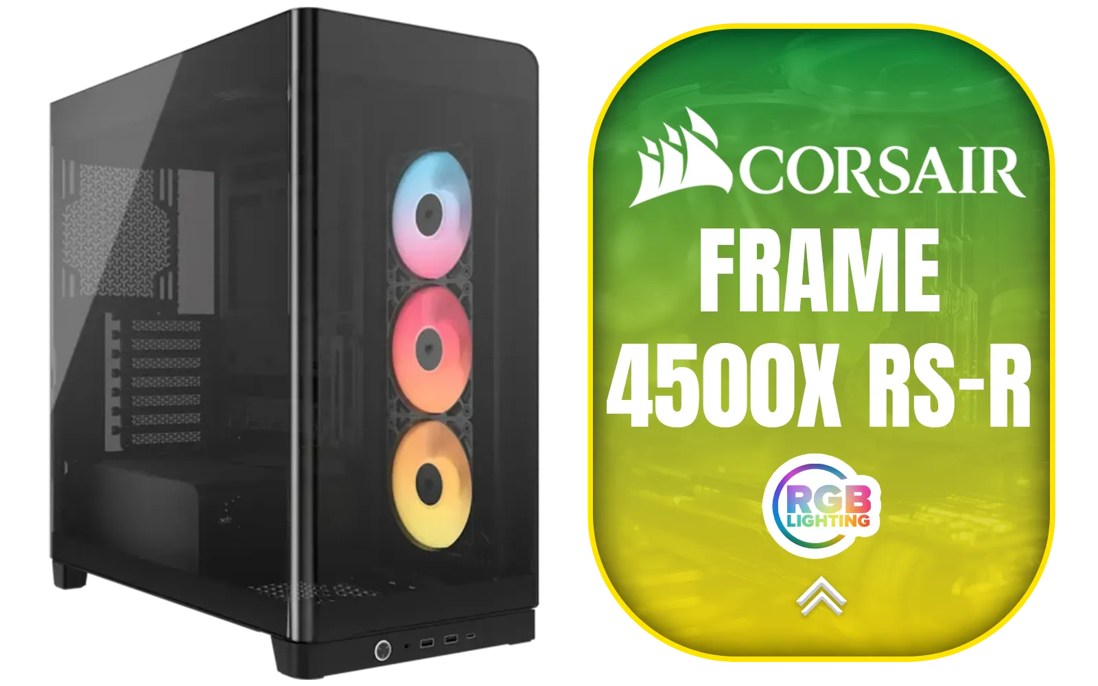 Corsair FRAME 4500X RS-R ARGB Panoramic Glass Mid-Tower Gaming Case - Black / Mini-ITX, Micro-ATX, ATX, E-ATX Motherboard Support / Single-piece Curved Tempered Glass / Dual 360mm Radiator Support / InfiniRail™ Fan Mounting System / 3x Included RS-R ARGB 120mm Reverse-Rotor Fans / Fits up to 10x 120mm or 6x 140mm Cooling Fans / CC-9011314-WW