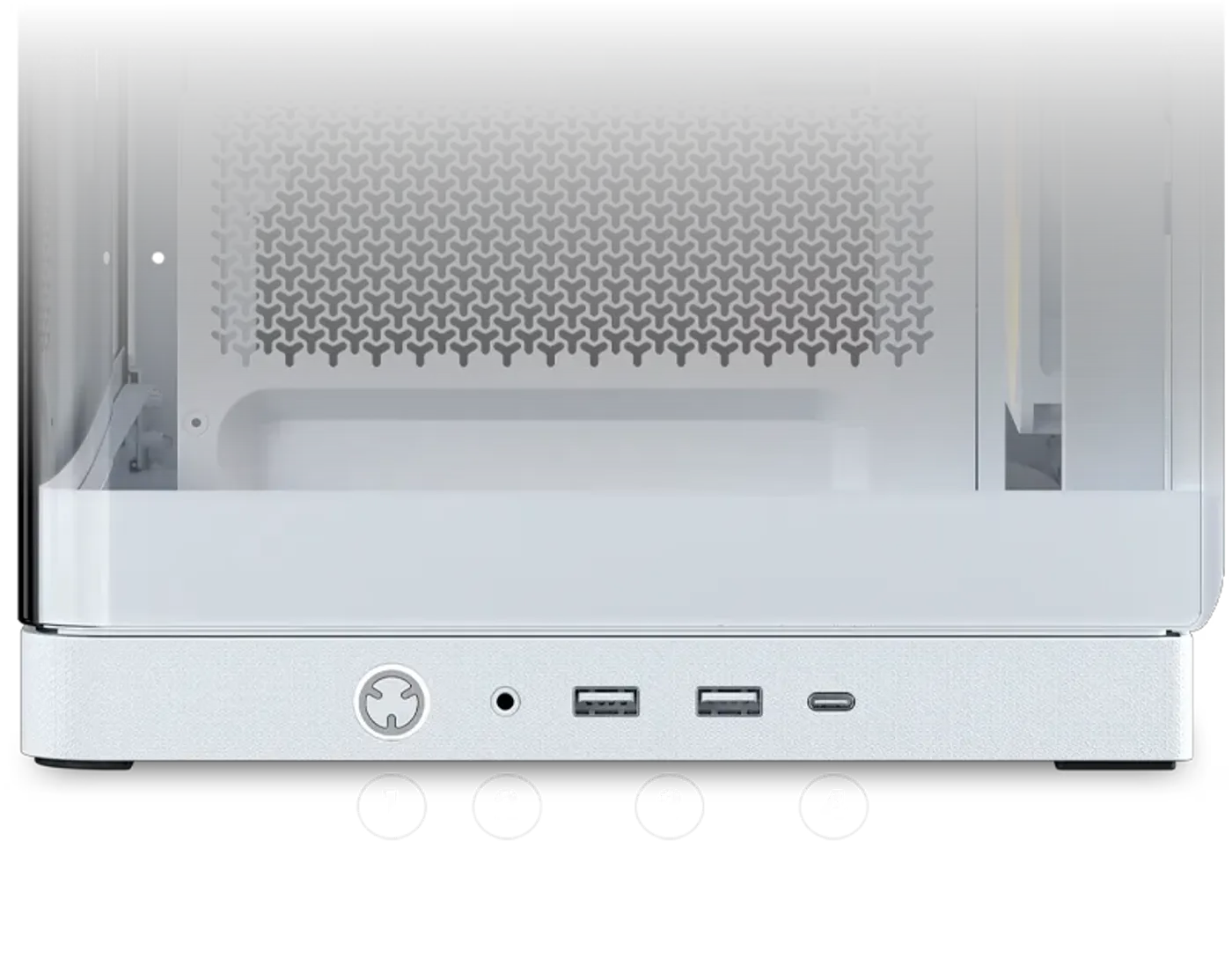 Corsair FRAME 4500X front panel I/O featuring USB-C and audio ports