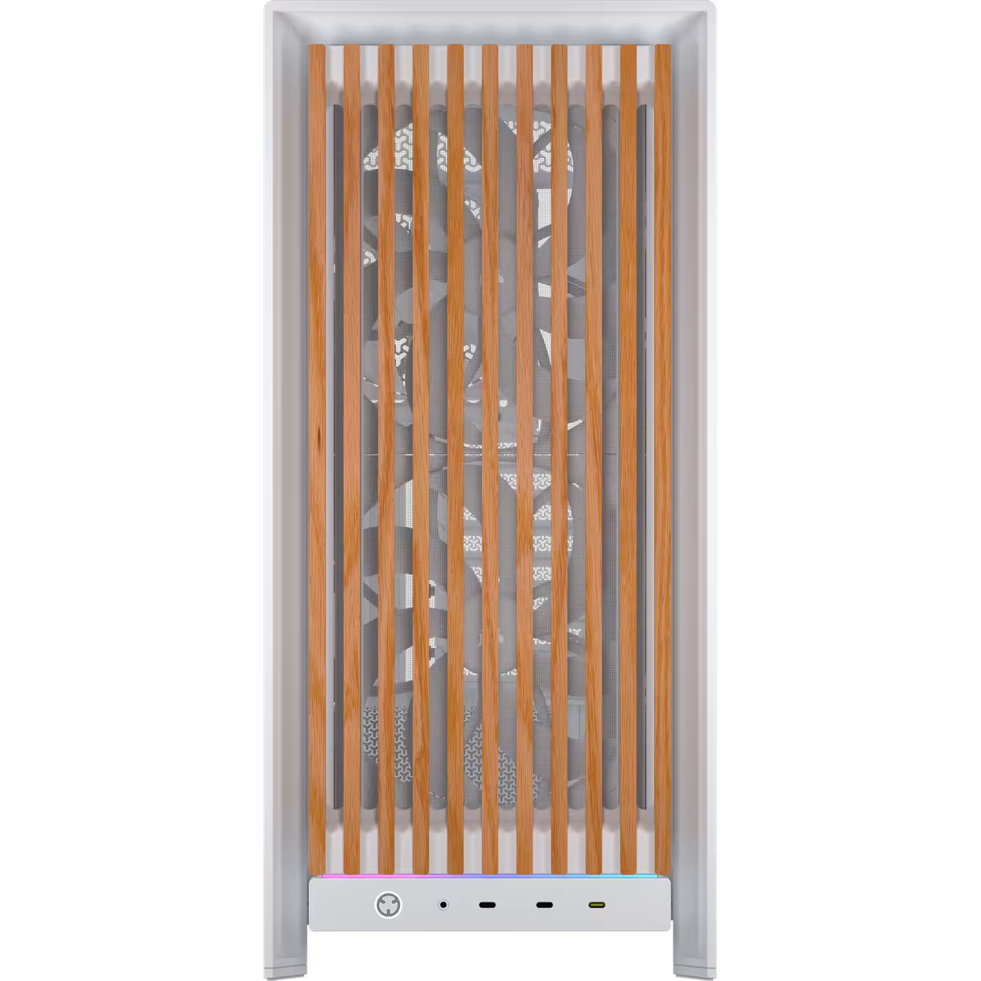Interior view of the FRAME 5000D WOOD RS showing the motherboard tray and expansion slots