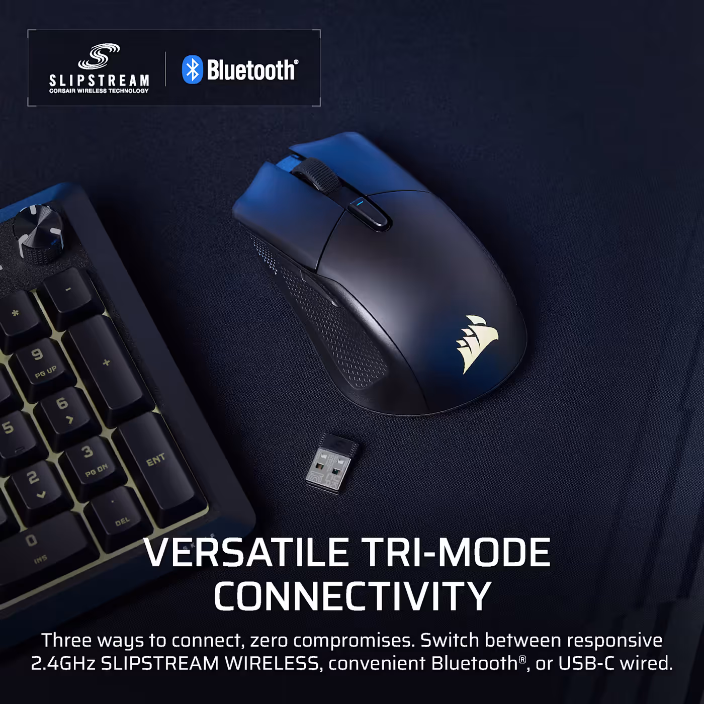 The HARPOON v2 WIRELESS shown with its wireless receiver and tri-mode connectivity options