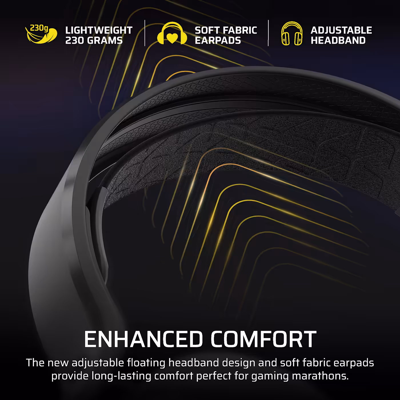 Close-up of the adjustable floating headband and soft fabric earpads on the HS35 v3 Wired