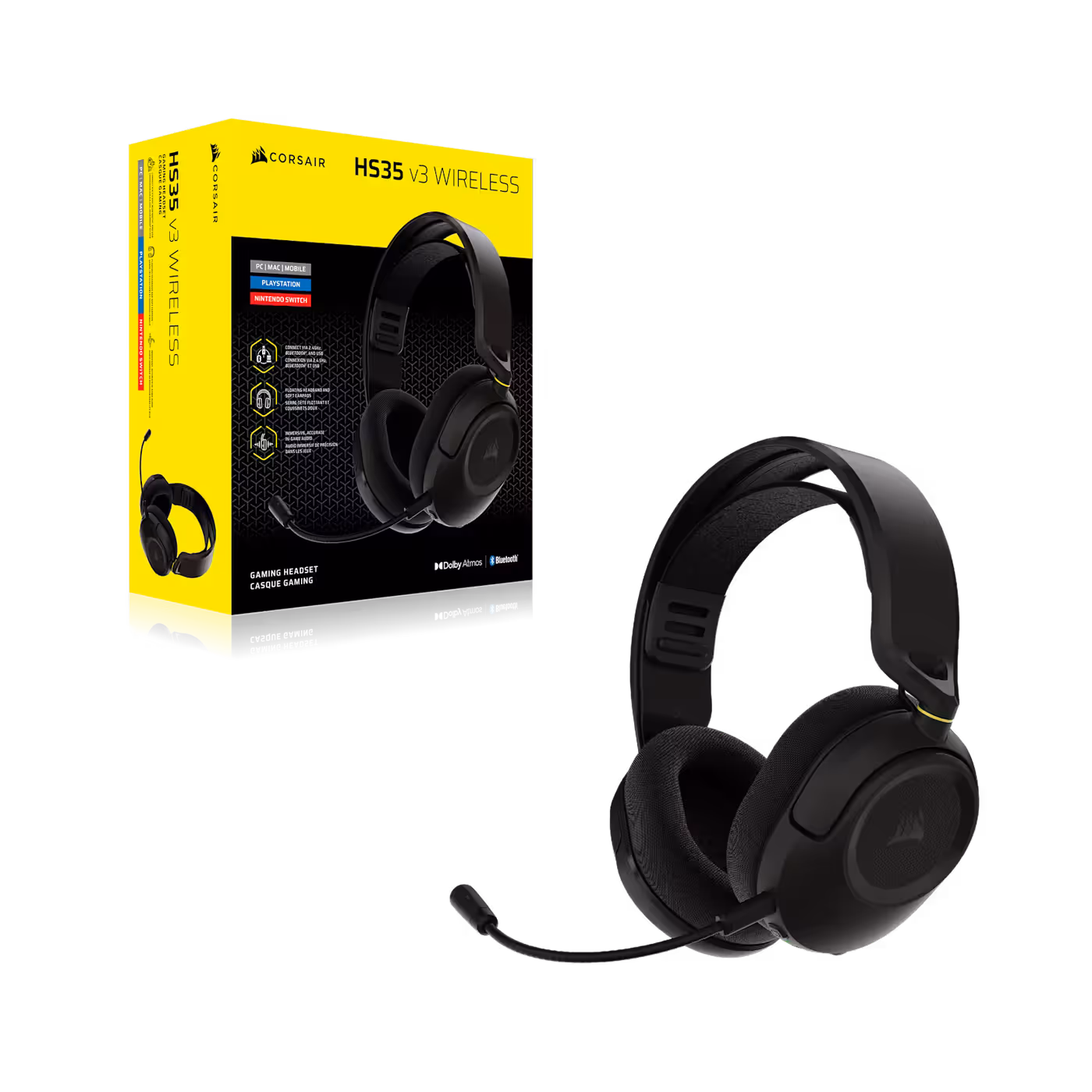 HS35 v3 Wireless retail box shown next to the headset