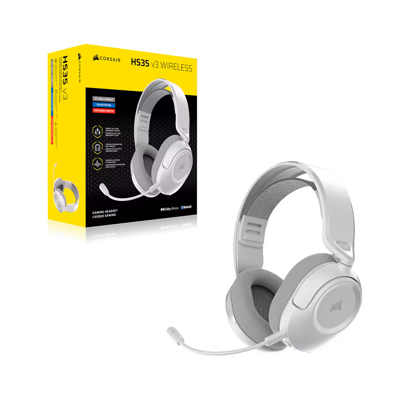 HS35 v3 Wireless retail box shown next to the headset