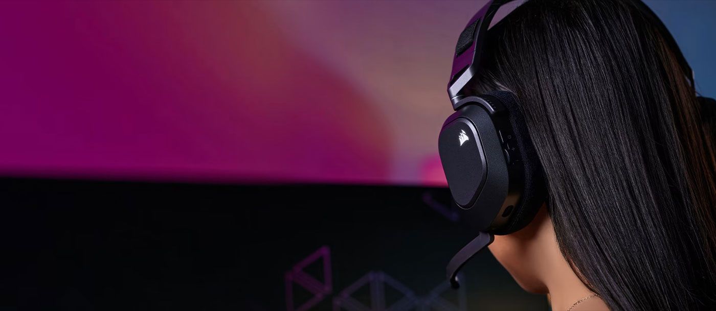 High-resolution image of Corsair HS80 MAX Wireless Gaming Headset showing sleek Steel Gray finish