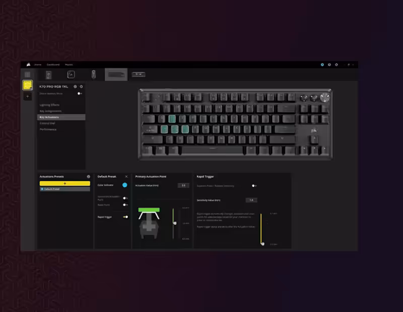 iCUE controls for Rapid Trigger and custom keyboard configuration