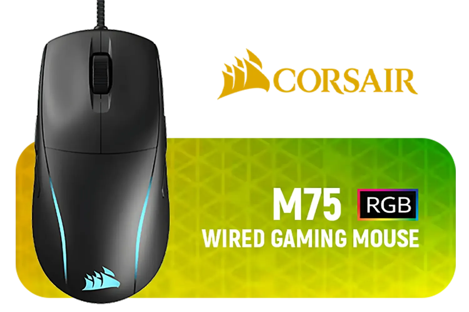 Corsair M75 Lightweight RGB Gaming Mouse (AP) / 1.8m Cable / 26,000 DPI Optical Sensor / Marksman 26K Optical Sensor / CH-930D010-AP