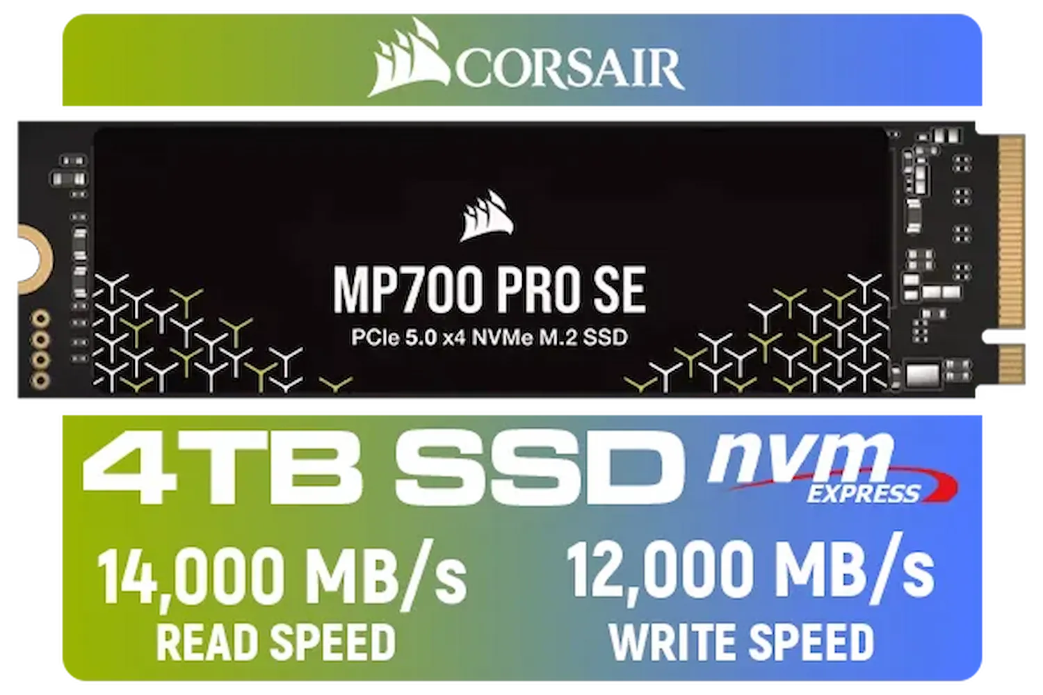 Corsair MP700 PRO SE 4TB PCIe 5.0 x4 NVMe M.2 SSD / Up to 14,000MB/s Sequential Read / Up to 12,000MB/s Sequential Write / M.2 2280 Form Factor / CSSD-F4000GBMP700PNHS