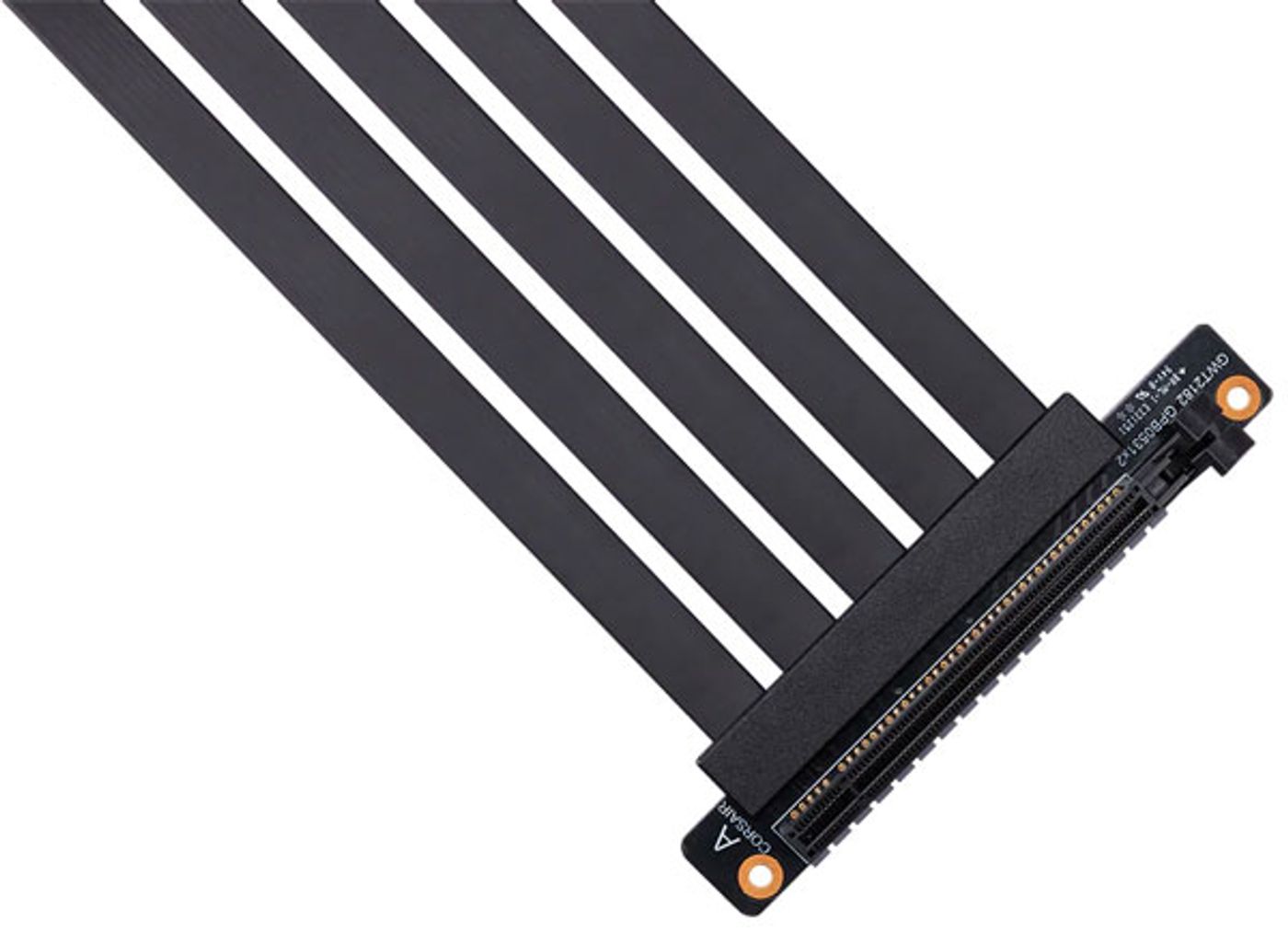 EMI shielded CORSAIR PCIe extension cable with its connector visible