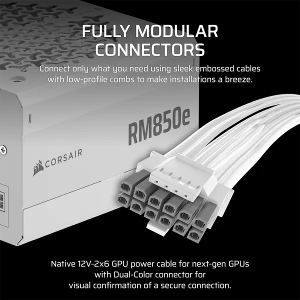 CORSAIR RM850e 850W White ATX 3.1 Modular PSU | Evetech