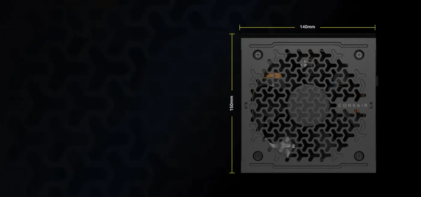 Corsair RM1000e power supply showing its 120mm cooling fan