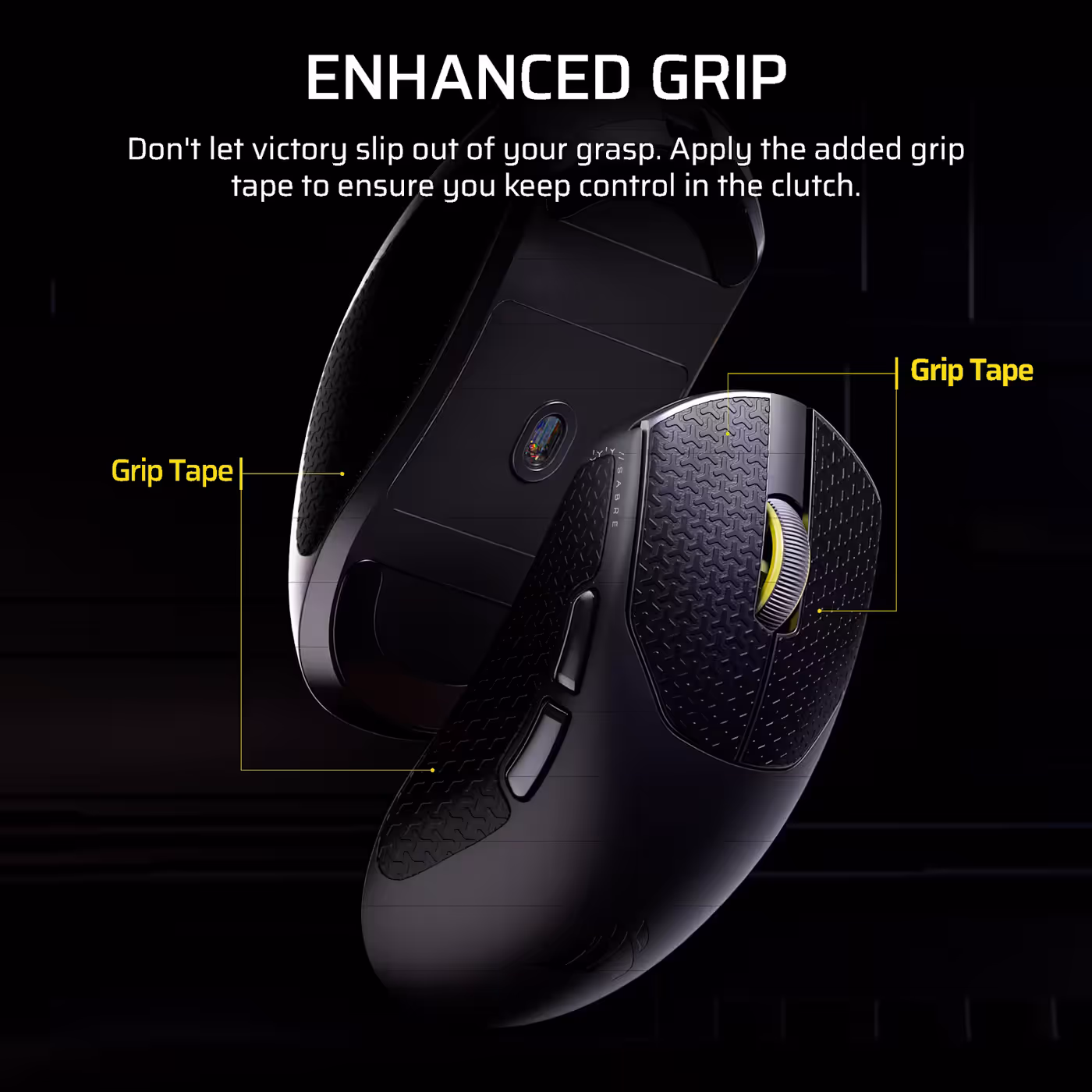 The SABRE v2 PRO ULTRALIGHT shown with the supplied grip tape applied