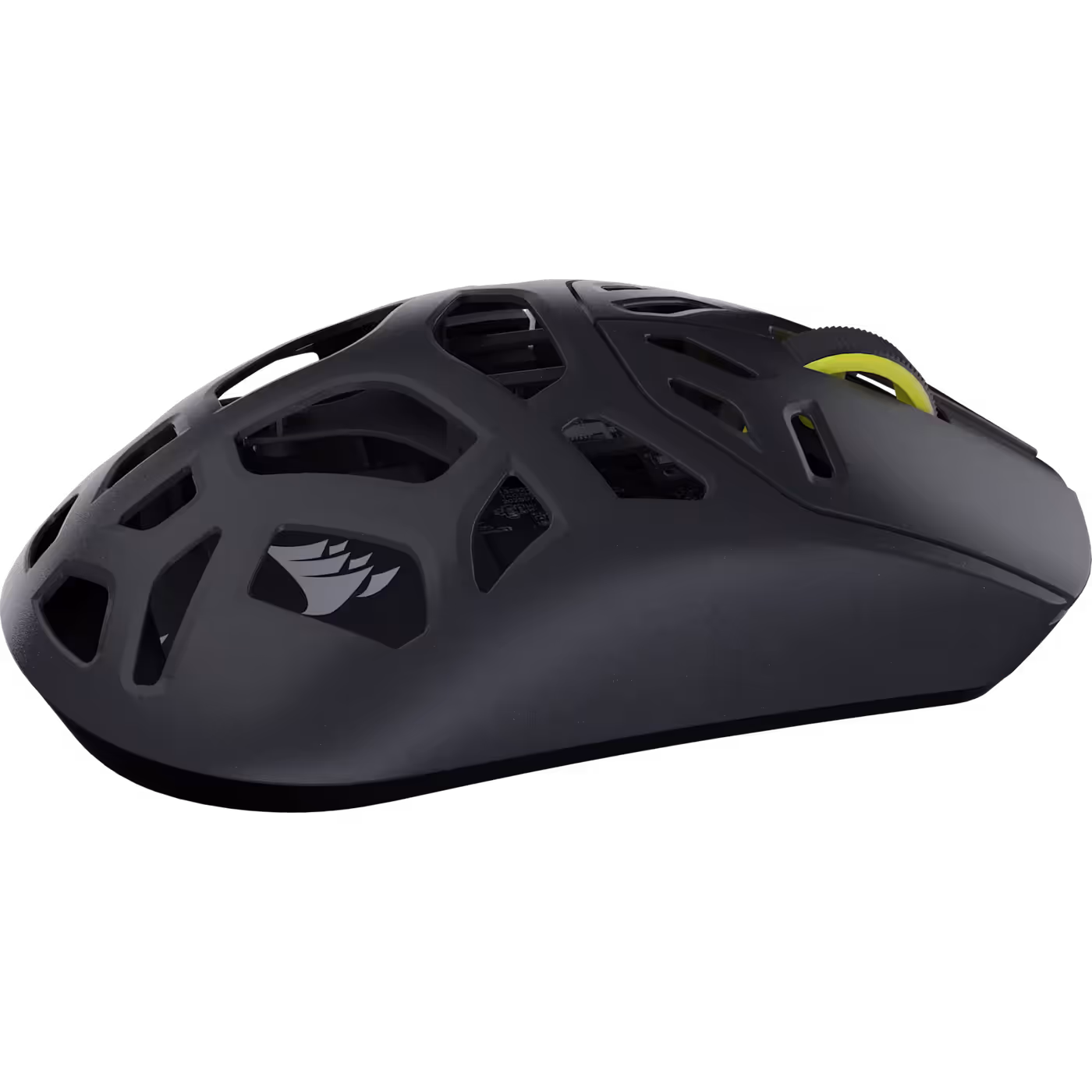 Angled view of the SABRE v2 PRO WIRELESS MG showing the perforated magnesium shell