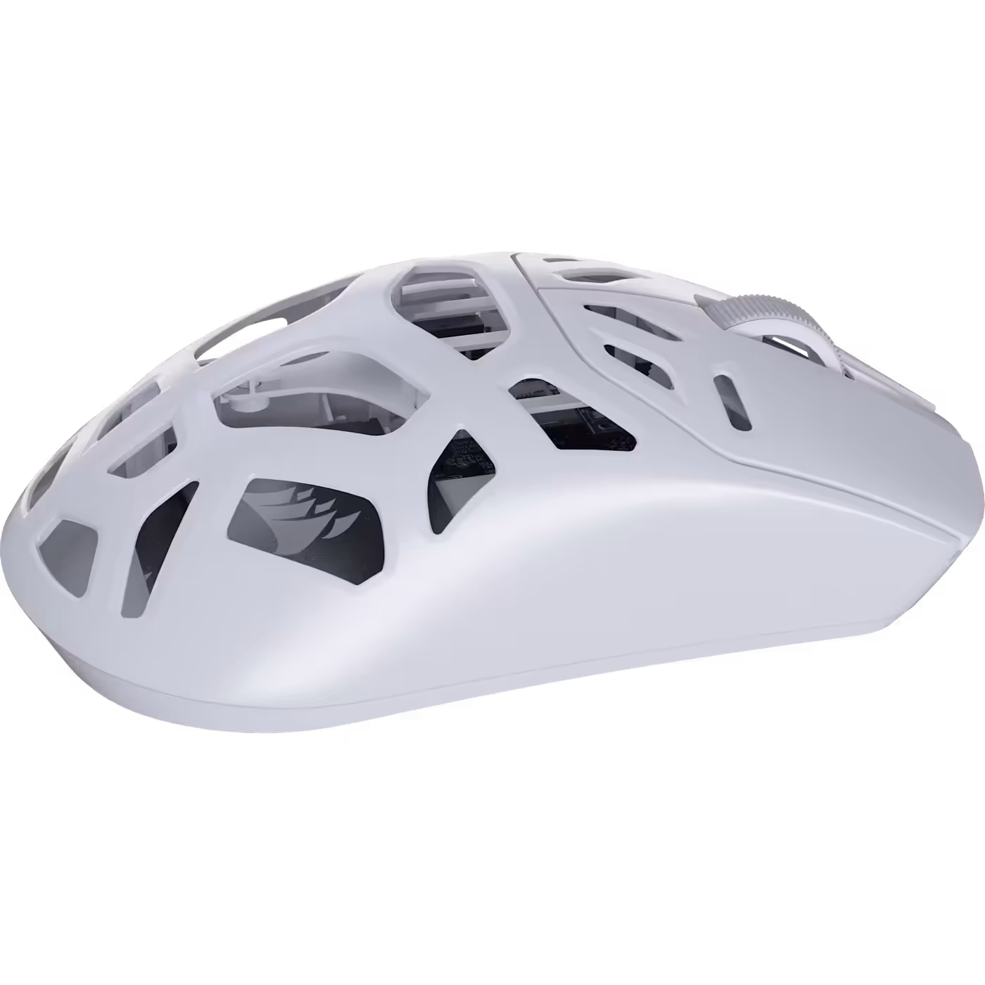 Angled view of the SABRE v2 PRO WIRELESS MG showing the perforated magnesium shell