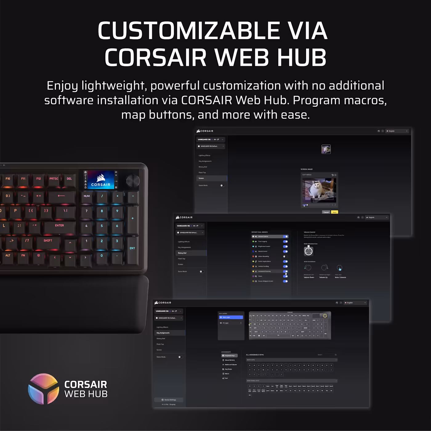 CORSAIR Web Hub browser interface shown with the VANGUARD 96