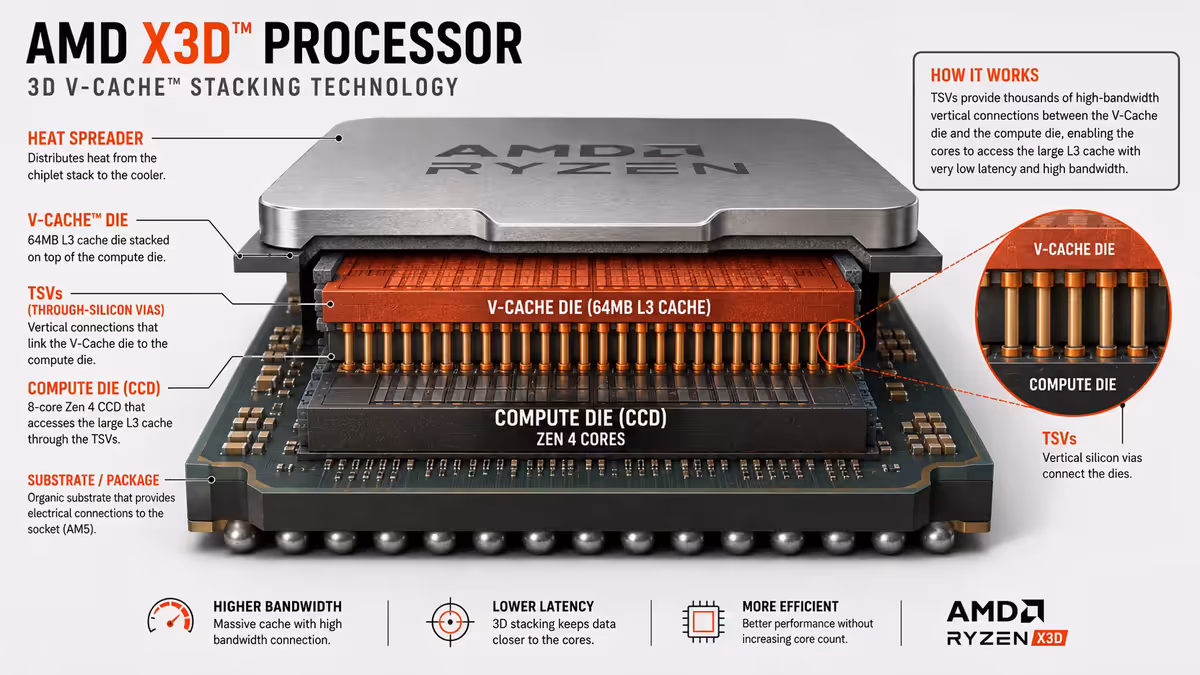 V-Cache stacking cross-section diagram